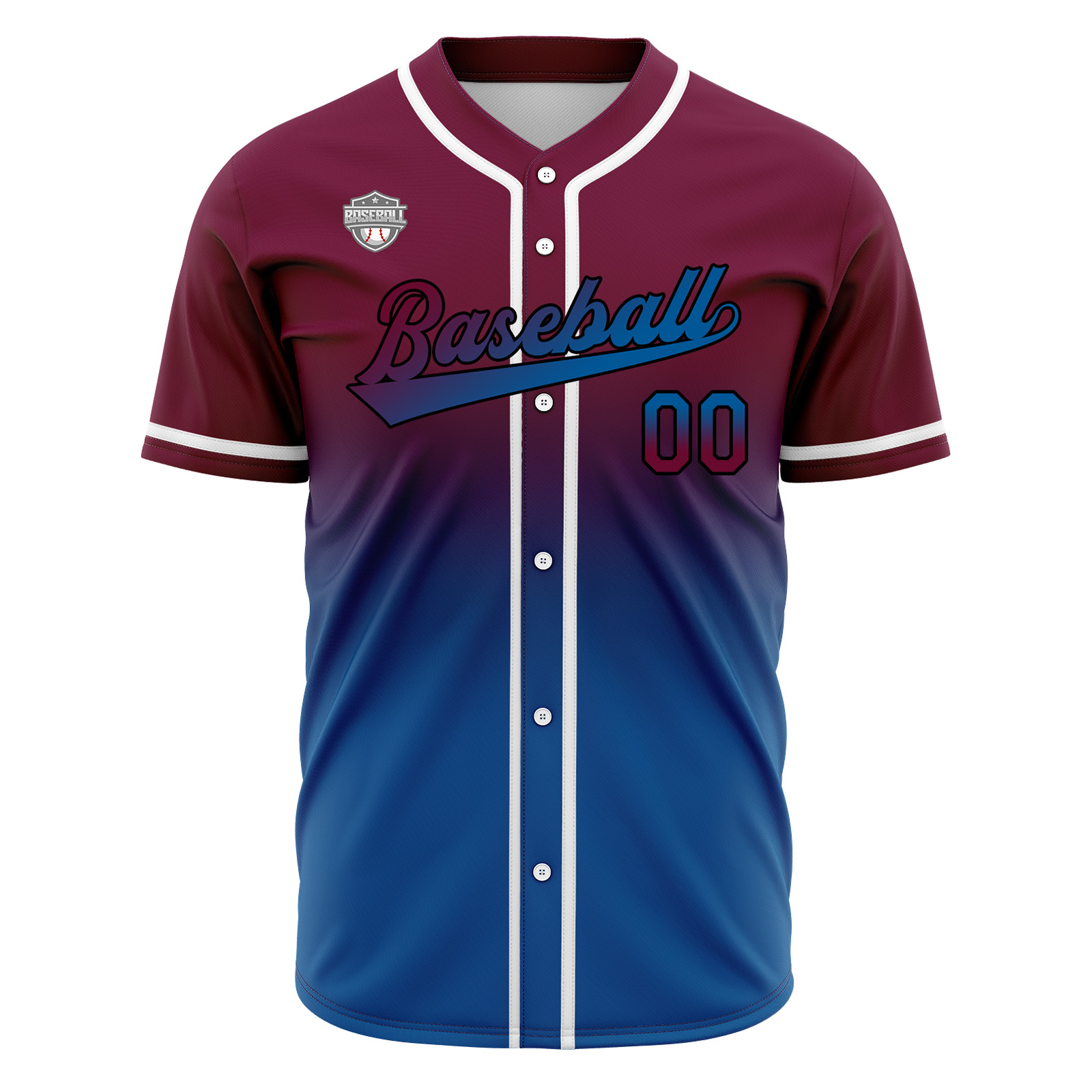 Custom Burgundy&Blue Gradient Baseball Jerseys Personalized Name Number Logo