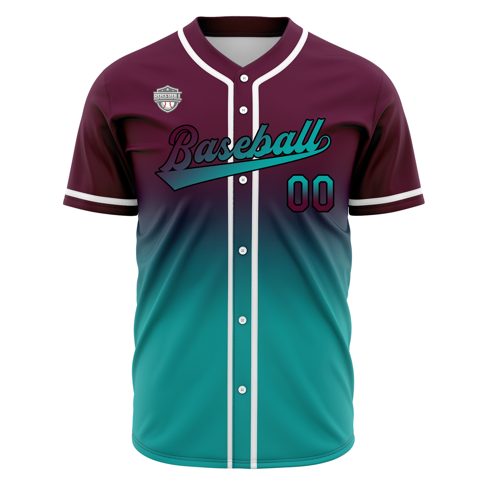 Custom Burgundy&Teal Gradient Baseball Jerseys Personalized Name Number Logo