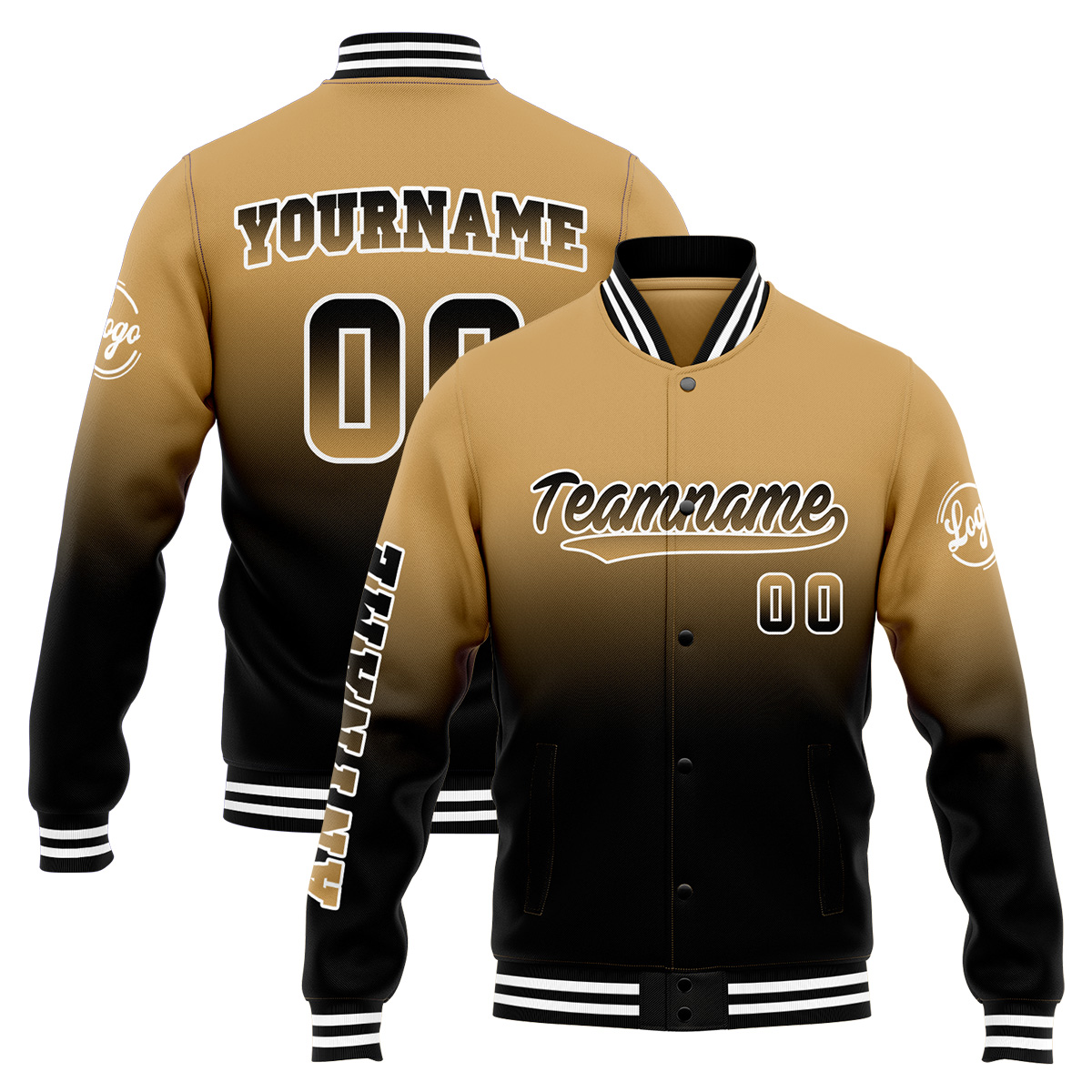 Custom Gold&Black Varsity Jacket for Men Women and Youth with Personalized Letterman Jacket 
