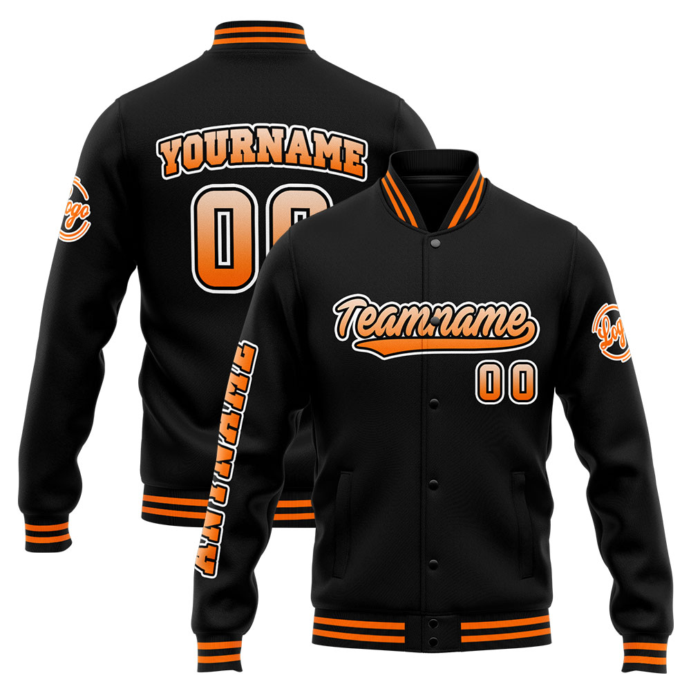 Custom Orange Black Varsity Jacket for Men Women and Youth with Personalized Letterman Jacket 