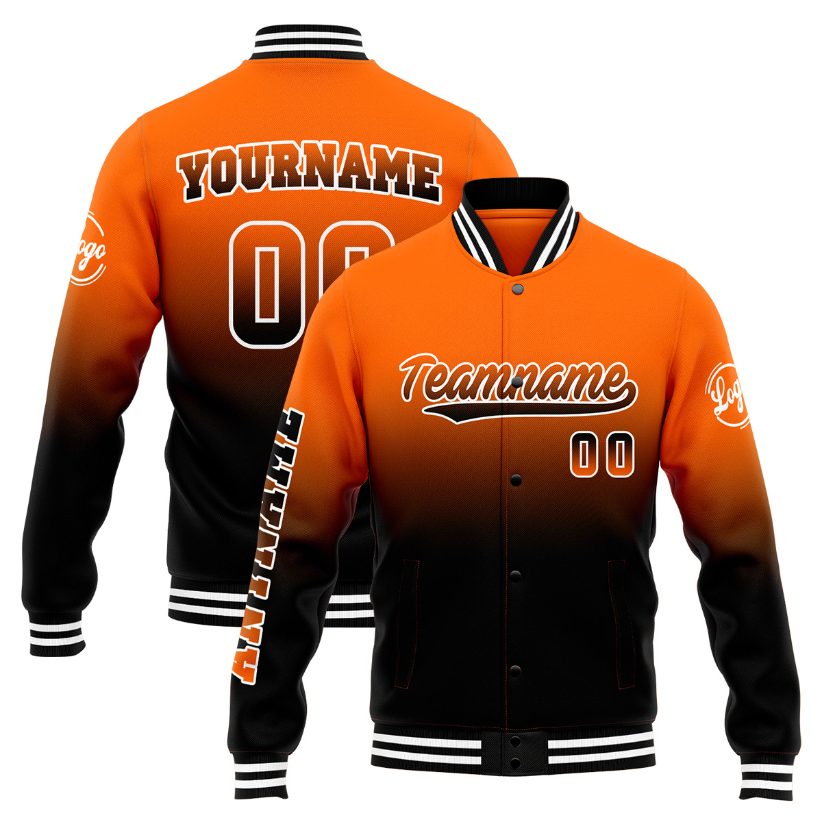 Custom Orange&Black Varsity Jacket for Men Women and Youth with Personalized Letterman Jacket 