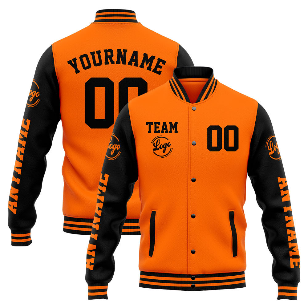Custom Orange Black Varsity Jacket for Men Women and Youth with Personalized Letterman Jacket 