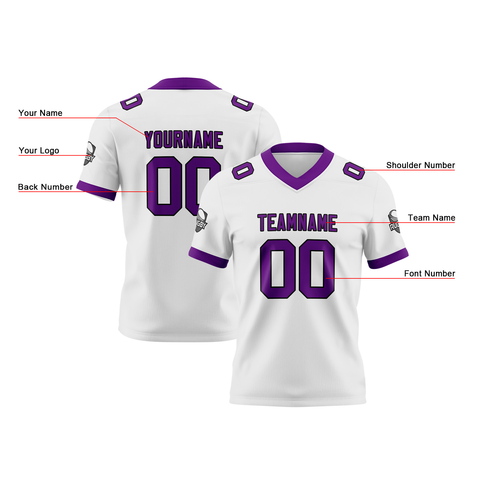 Custom White Purple Football Jersey Personalized Football Shirts for Men Printed Team Name Number Logo