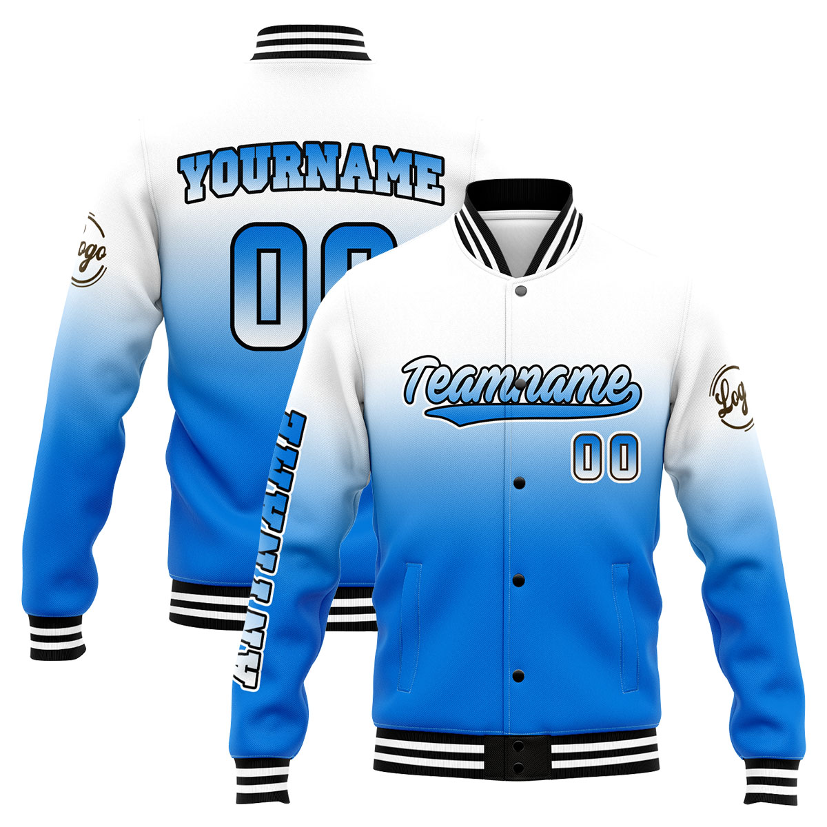 Custom White&Blue Varsity Jacket for Men Women and Youth with Personalized Letterman Jacket 