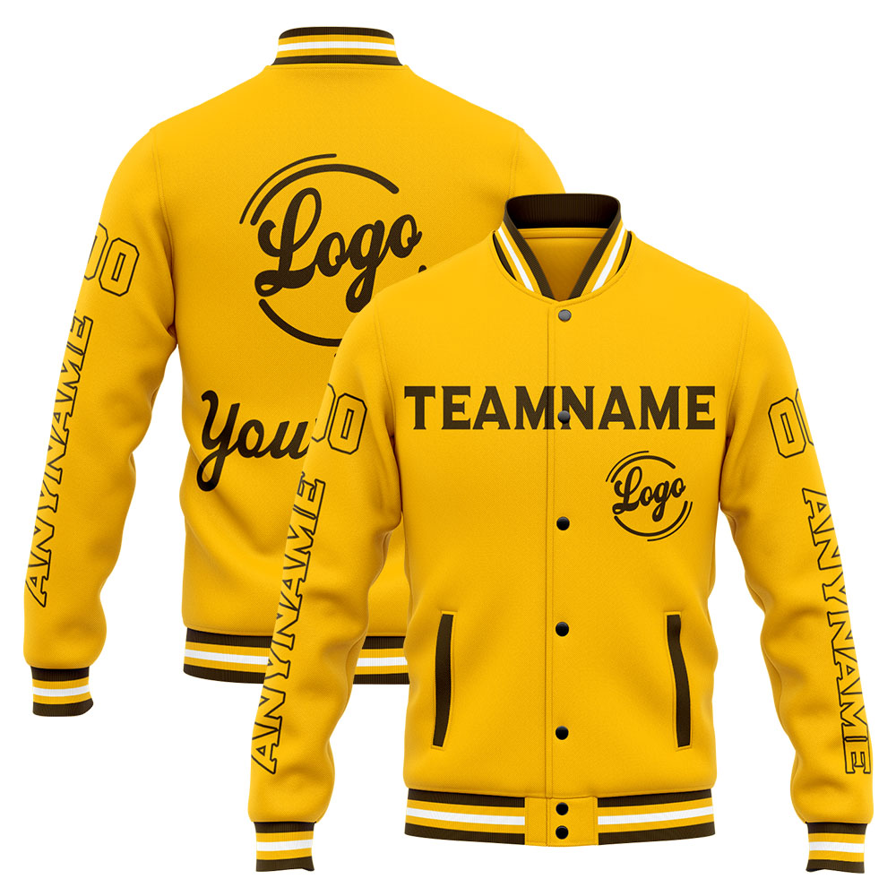 Custom Brown Yellow Varsity Jacket for Men Women and Youth with Personalized Letterman Jacket 