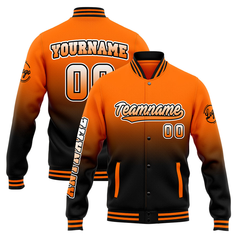 Custom Orange Black Varsity Jacket for Men Women and Youth with Personalized Letterman Jacket 
