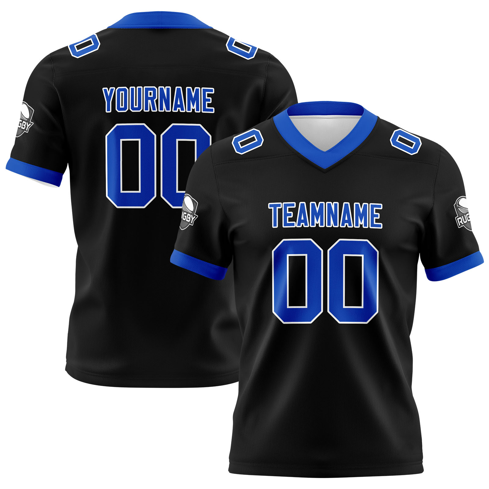 Custom Black Blue Football Jersey Personalized Football Shirts for Men Printed Team Name Number Logo