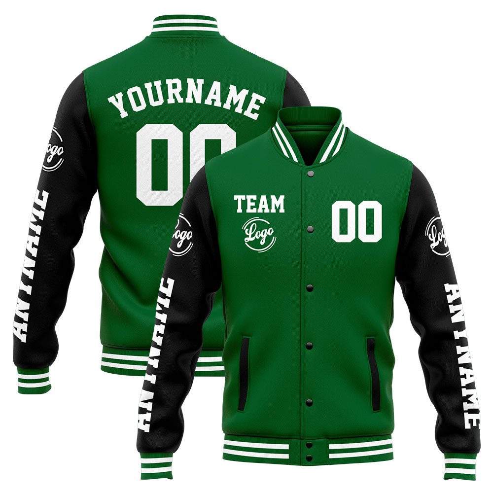 Custom Green Black Varsity Jacket for Men Women and Youth with Personalized Letterman Jacket 