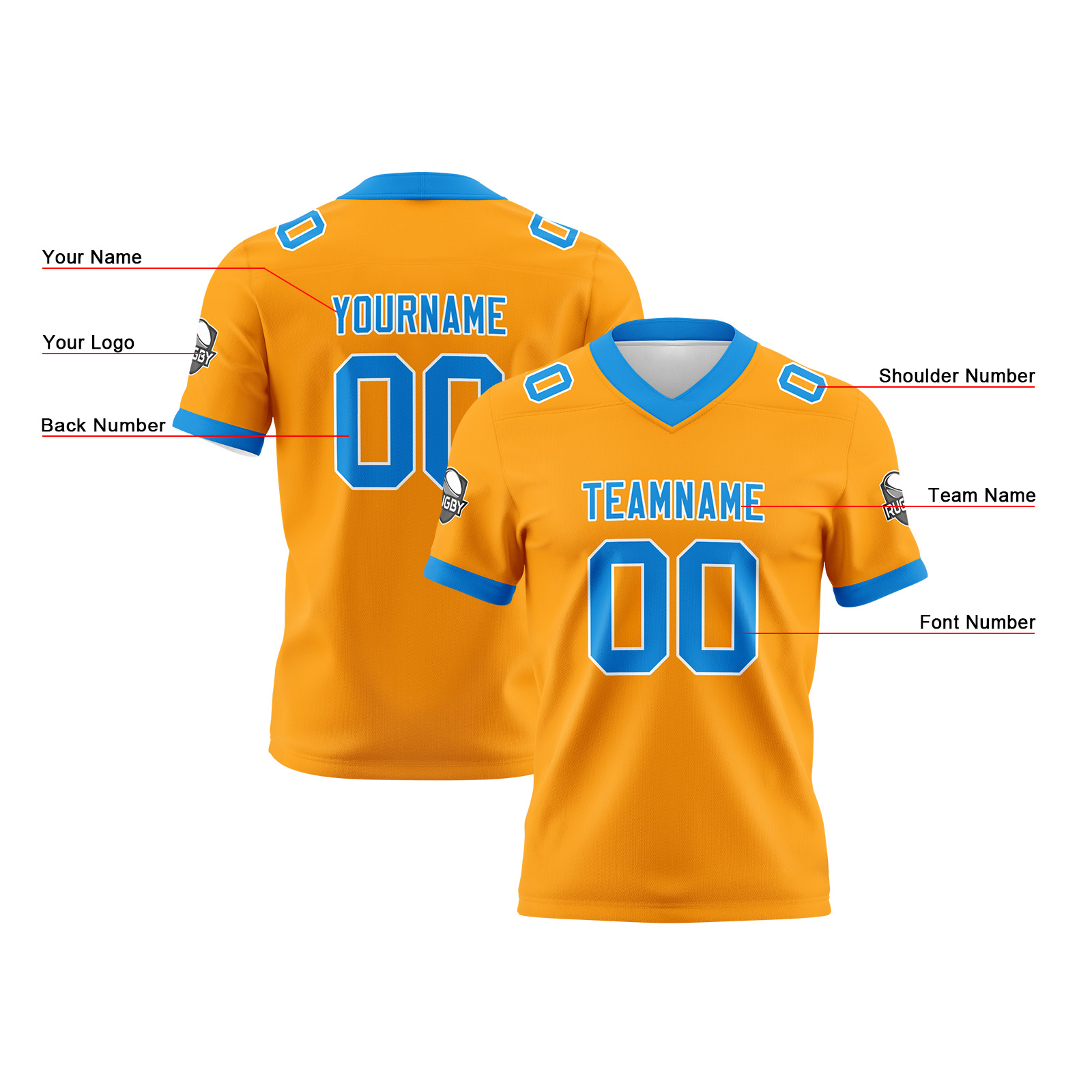Custom Orange Blue Football Jersey Personalized Football Shirts for Men Printed Team Name Number Logo