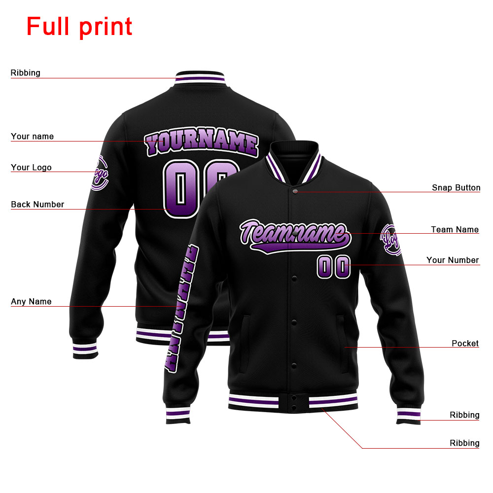 Custom Purple Black Varsity Jacket for Men Women and Youth with Personalized Letterman Jacket 
