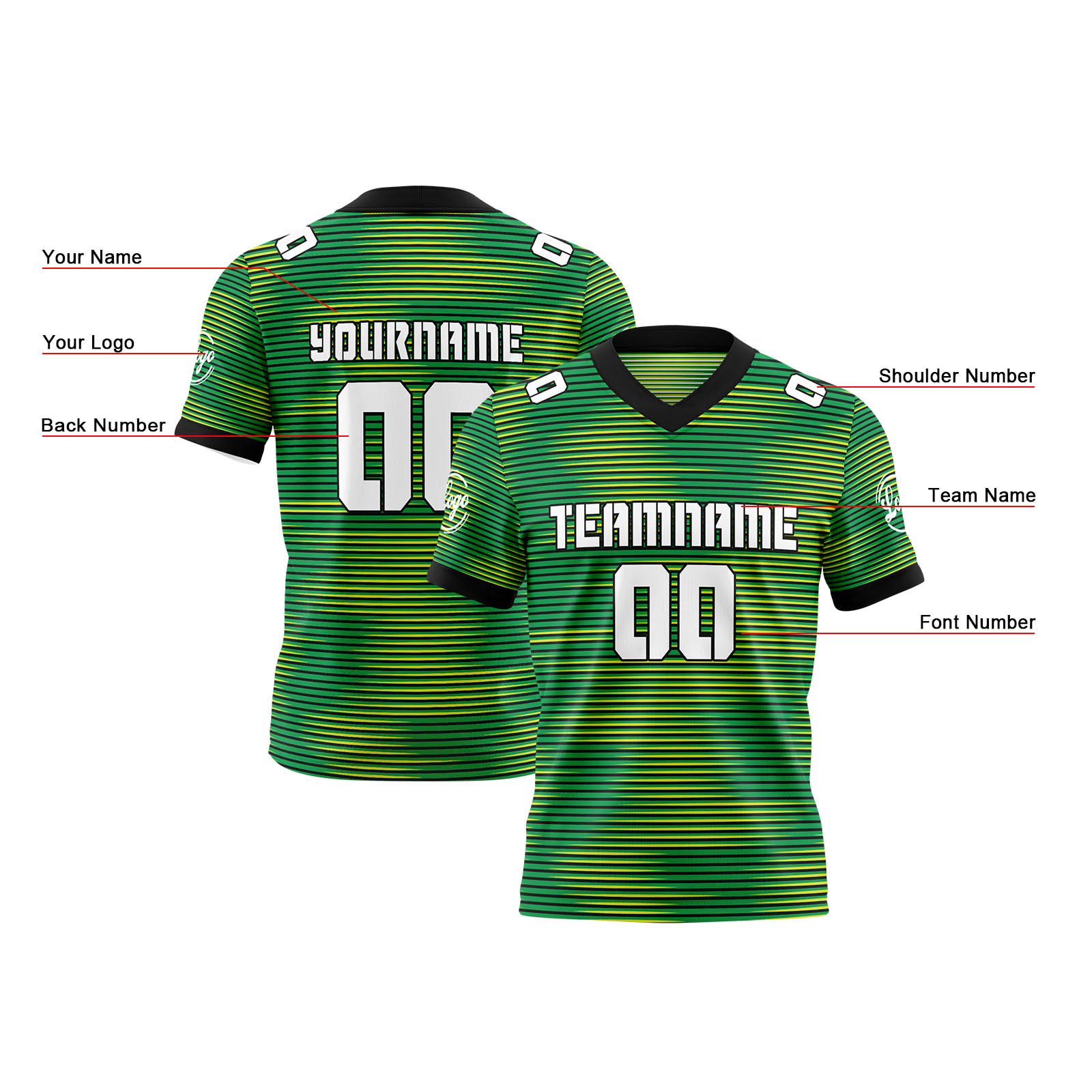 Custom Green Yellow Reversible Football Jersey Personalized Gradient Football Shirts for Men Printed Team Name Number Logo