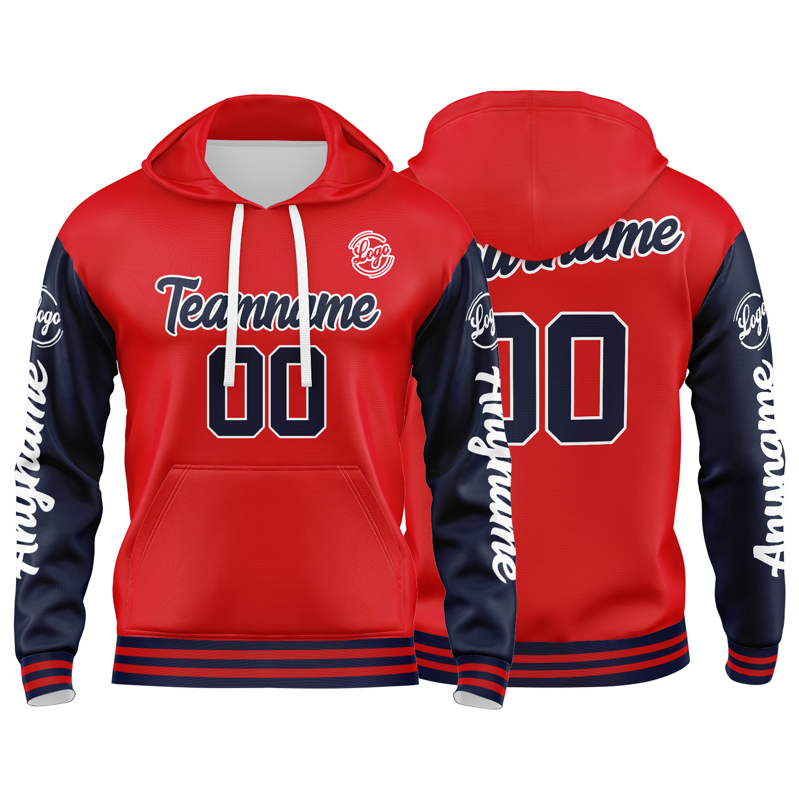 Custom Navy Red Hoodie Personalized Mens Pullover Hoodie Printed Team Name Number Logo for Women