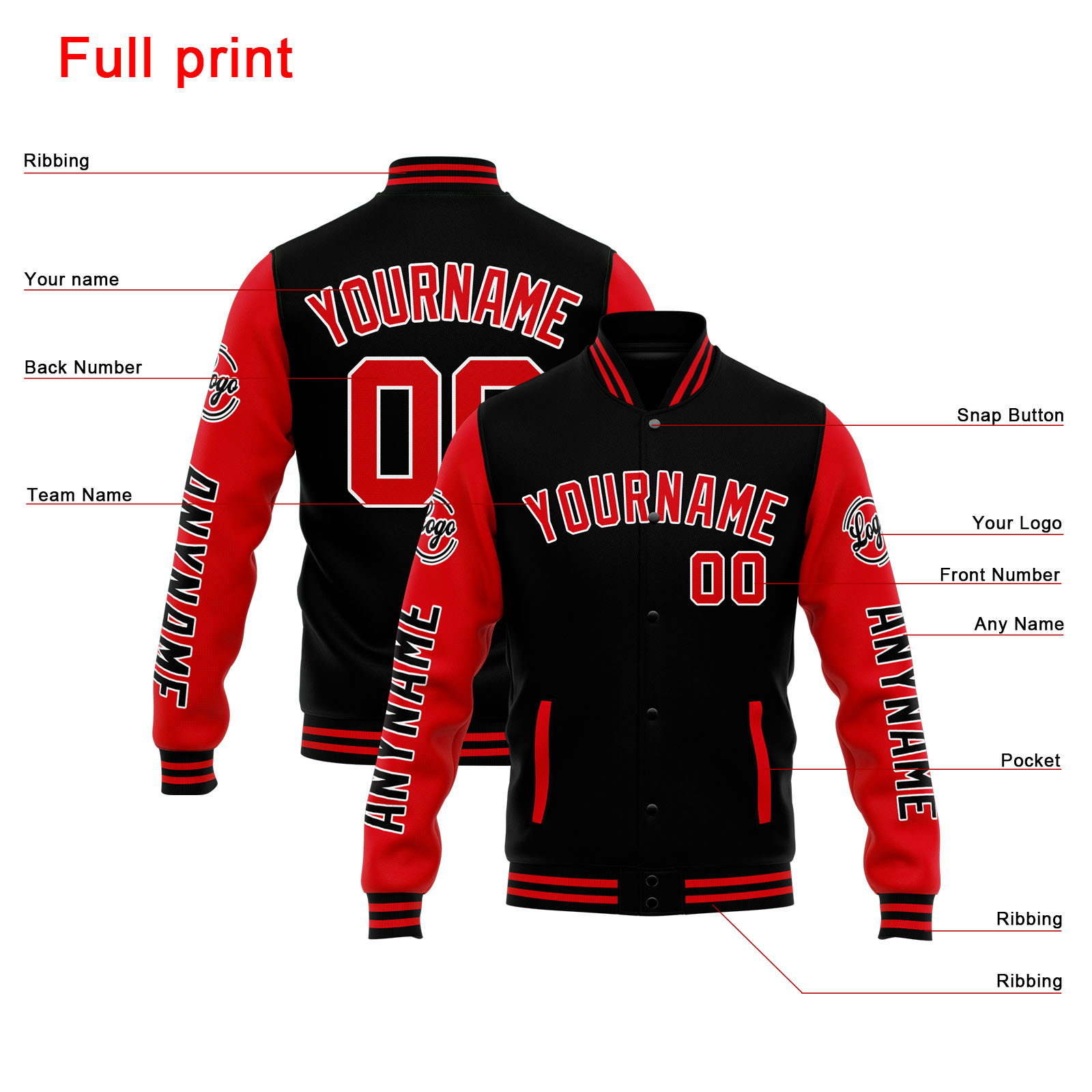 Custom Black Red Varsity Jacket for Men Women and Youth with Personalized Letterman Jacket 