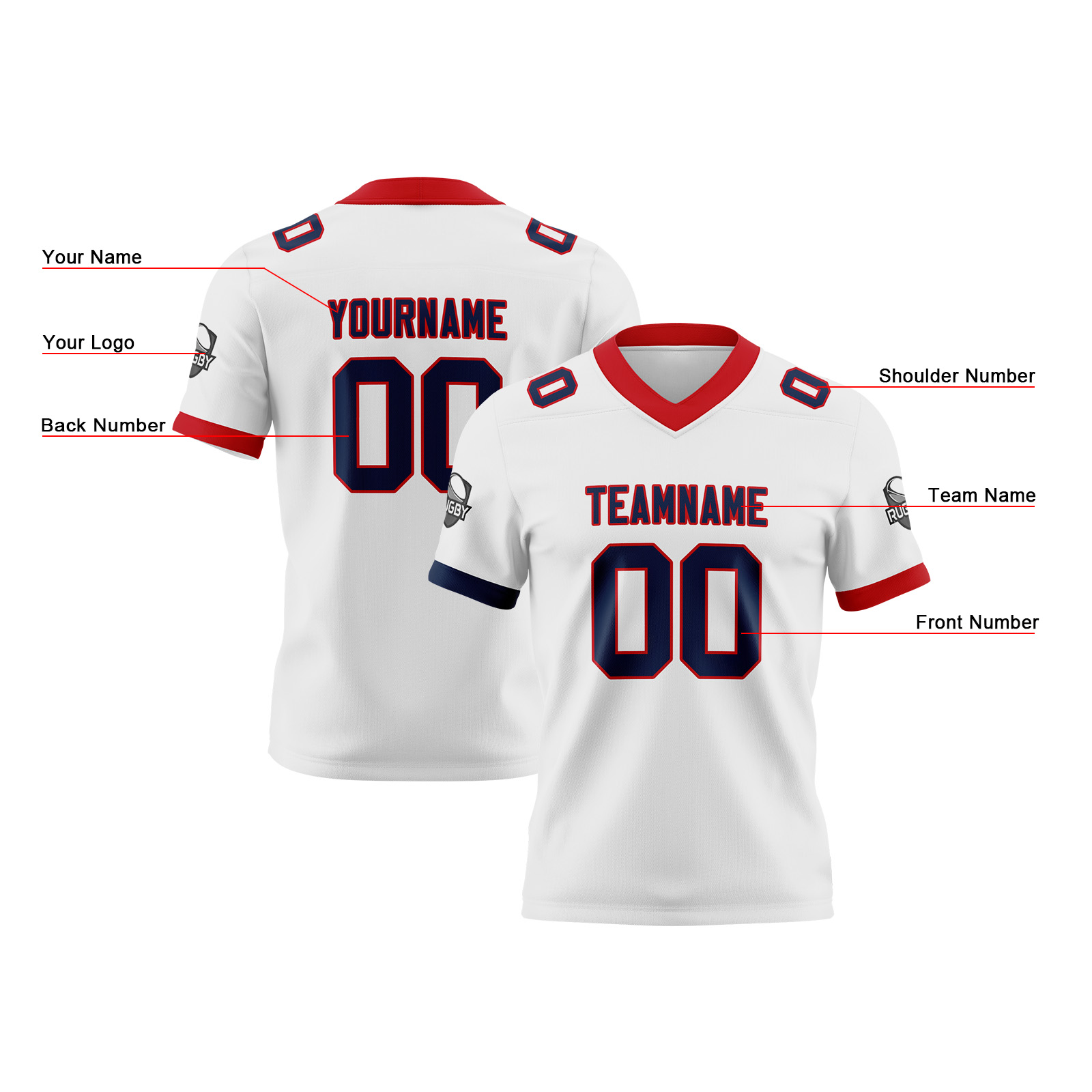 Custom White Navy Red Football Jersey Personalized Football Shirts for Men Printed Team Name Number Logo