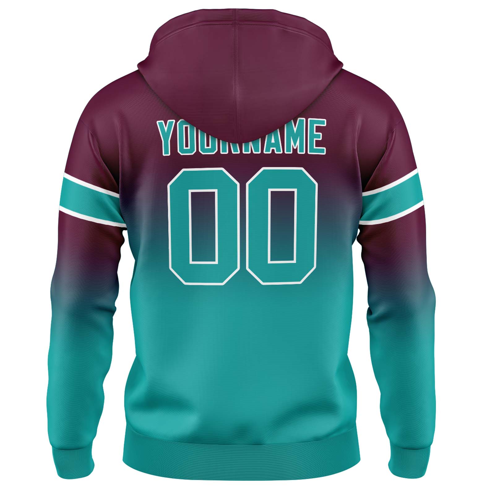 Custom Burgundy Teal Gradient Hoodie for Women Men and Youths Personalized Pullover Football Sweatshirt