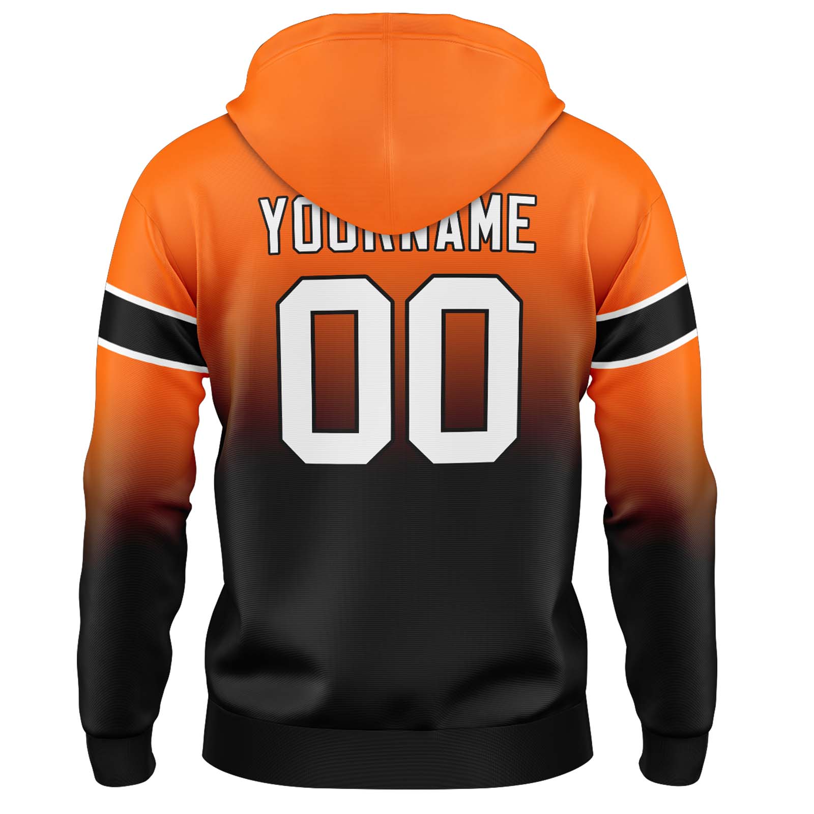 Custom Orange Black Gradient Hoodie for Women Men and Youths Personalized Pullover Football Sweatshirt