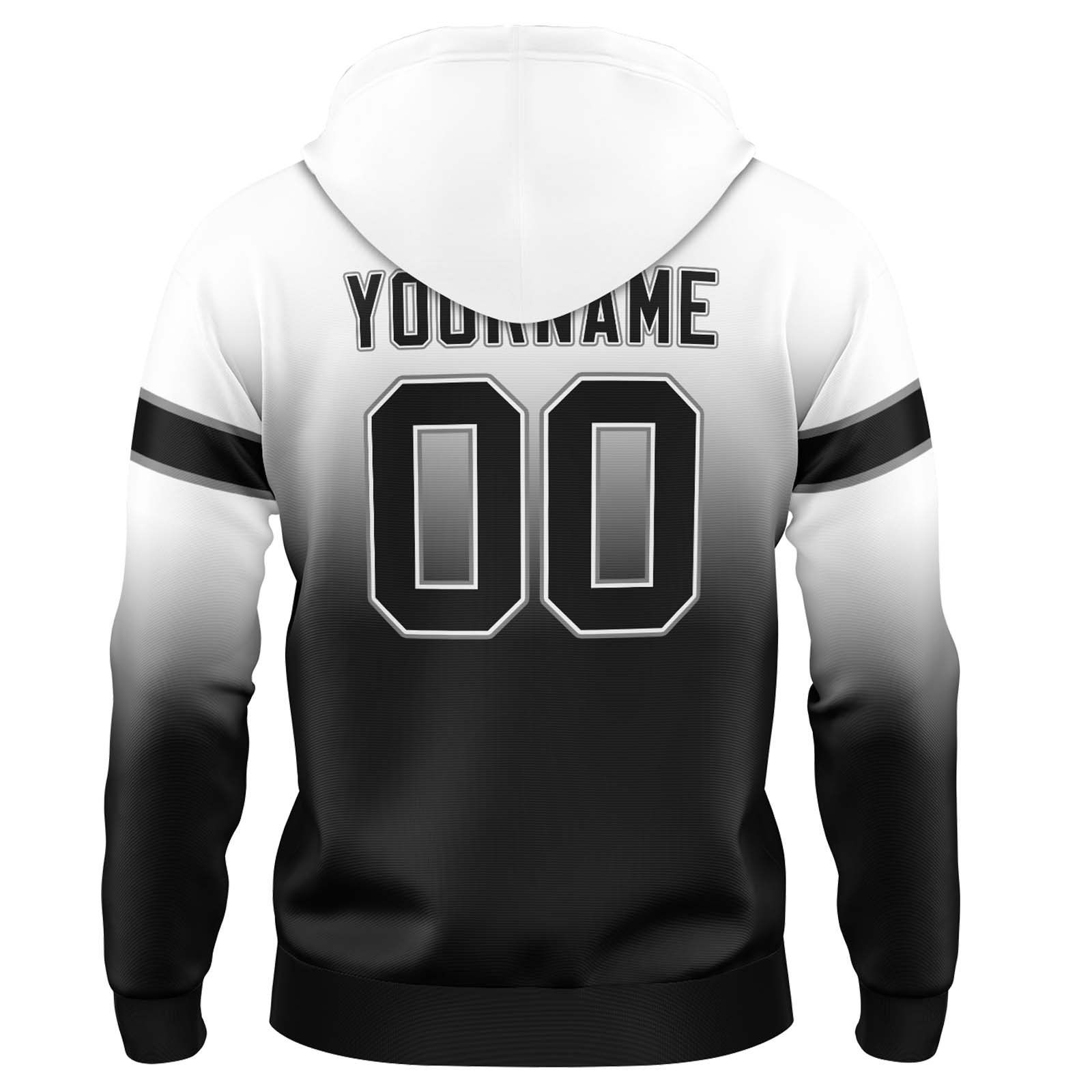 Custom White Black Gradient Hoodie for Women Men and Youths Personalized Pullover Football Sweatshirt