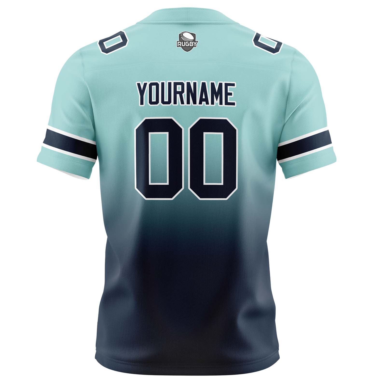 Custom Light Teal&Navy Gradient Football Jerseys Personalized Name Number Logo