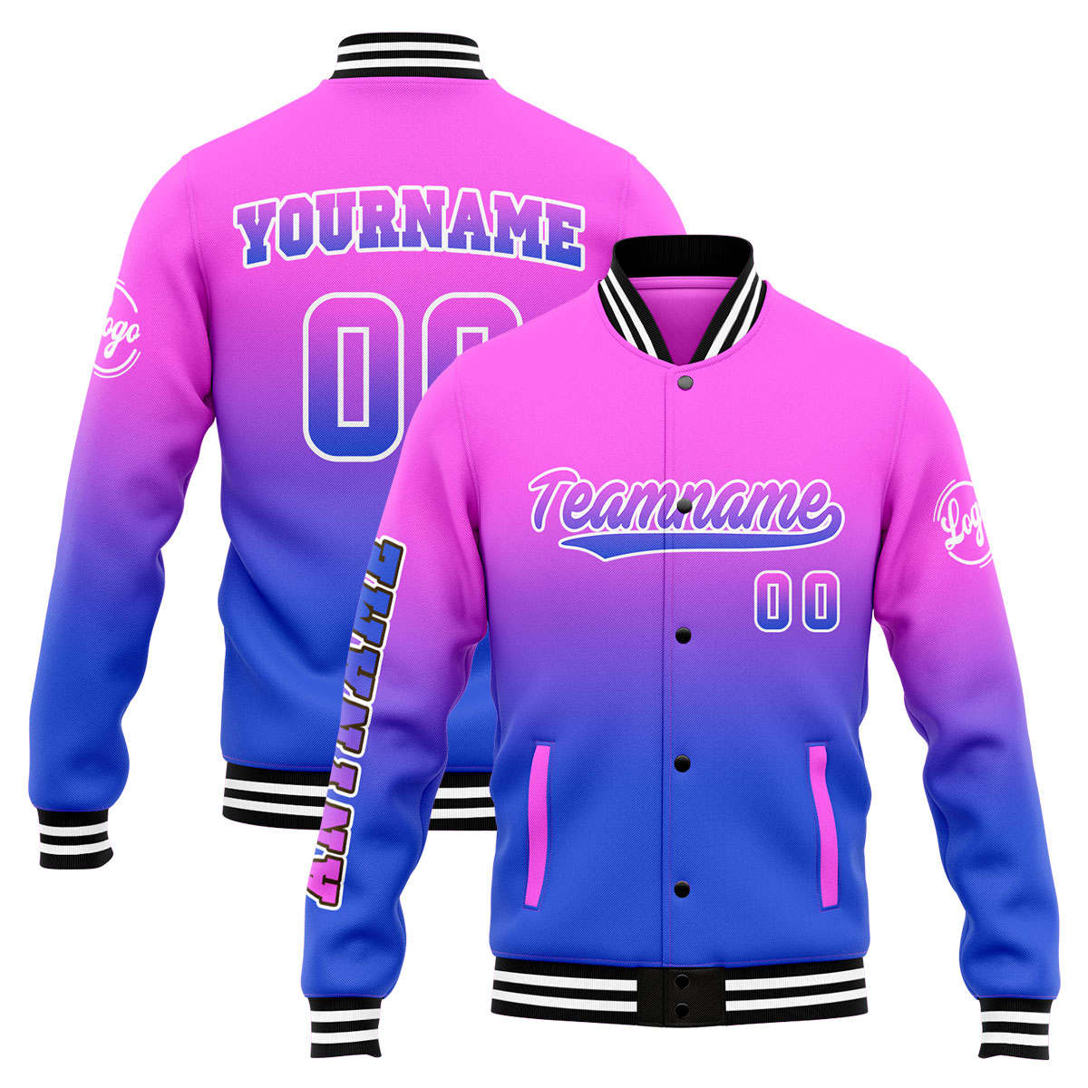 Custom Pink&Blue Varsity Jacket for Men Women and Youth with Personalized Letterman Jacket 