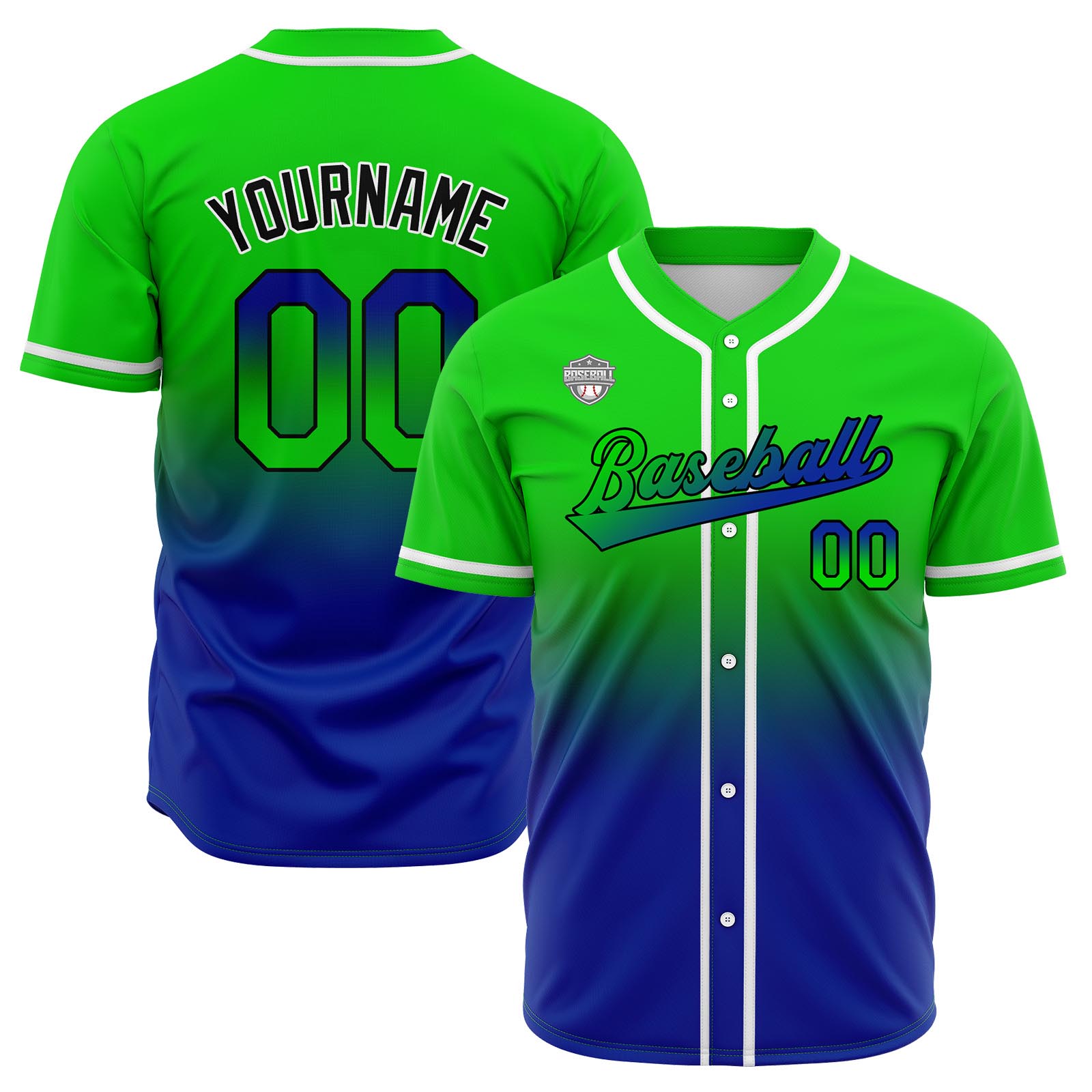 Custom Green&Blue Gradient Baseball Jerseys Personalized Name Number Logo