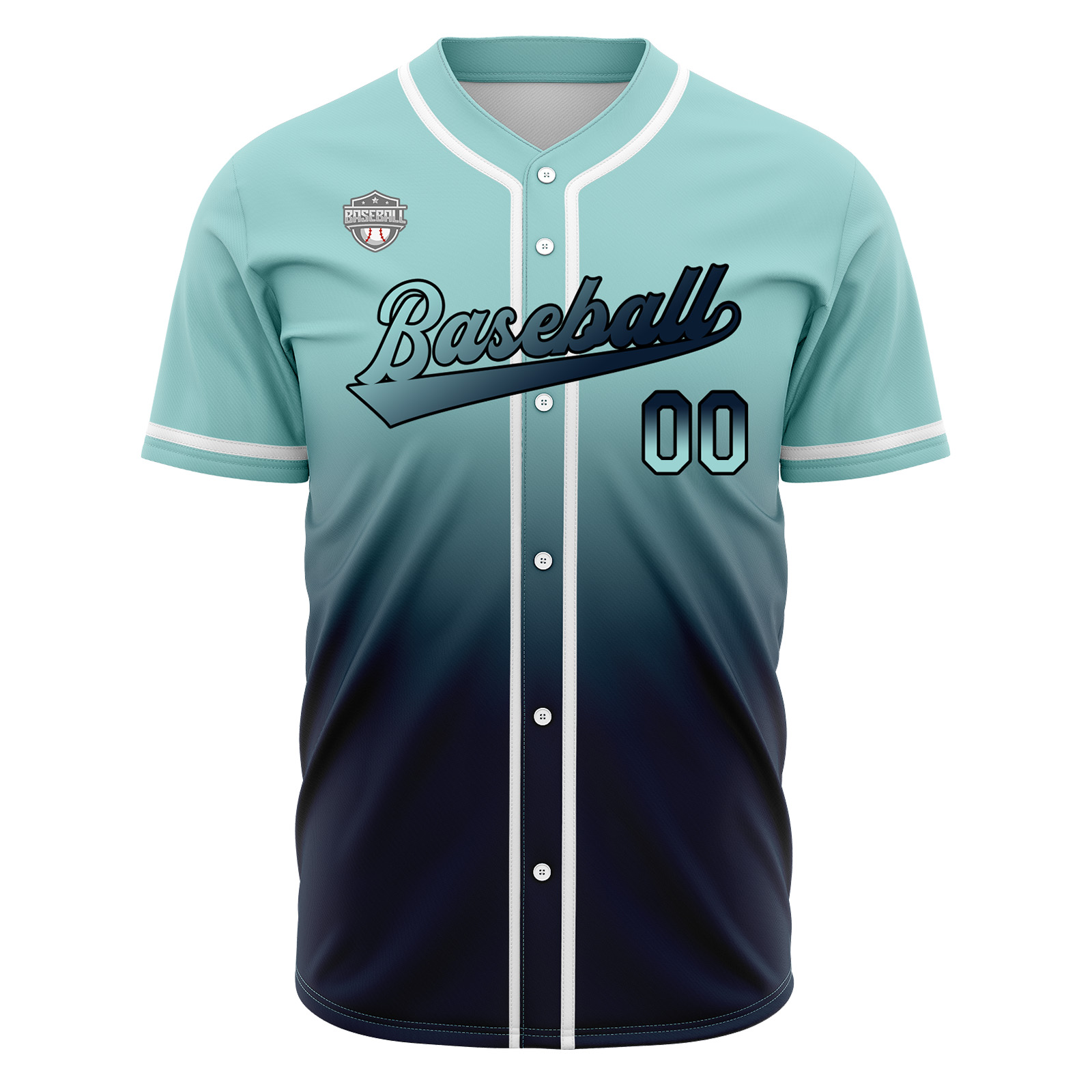 Custom Light Teal&Navy Gradient Baseball Jerseys Personalized Name Number Logo
