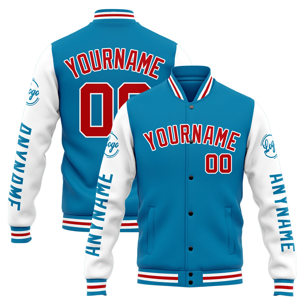 Custom Blue White Red Varsity Jacket for Men Women and Youth with Personalized Letterman Jacket 