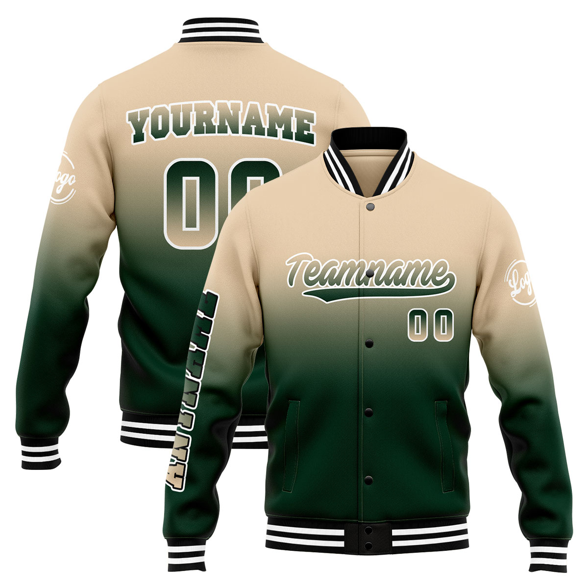Custom Khaki&Dark Green Varsity Jacket for Men Women and Youth with Personalized Letterman Jacket 