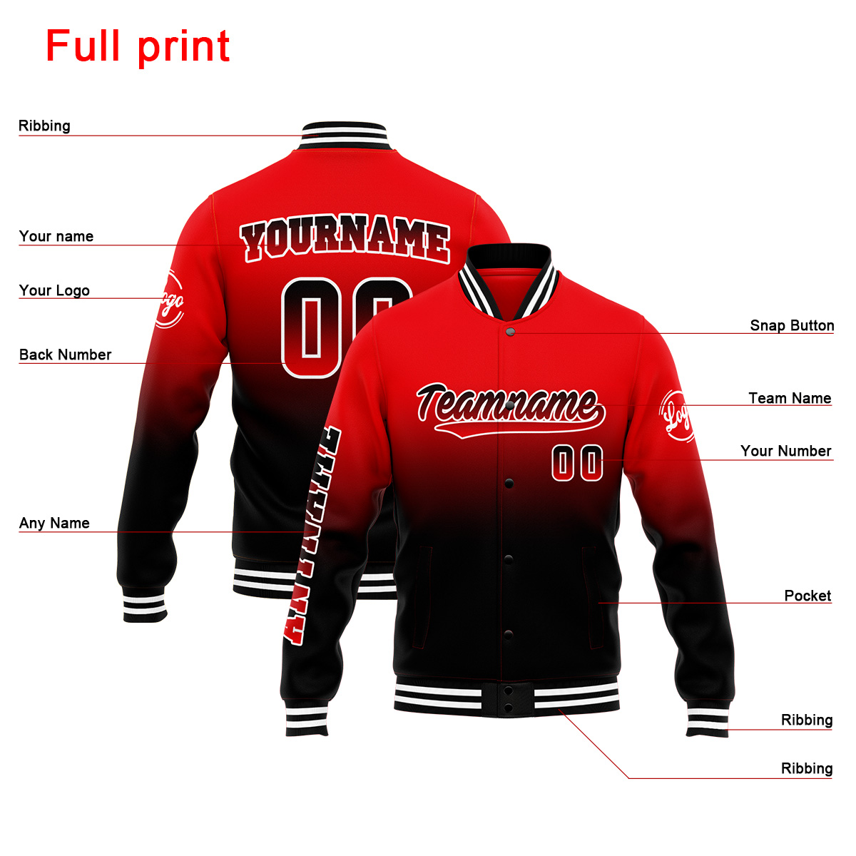 Custom Red&Black Varsity Jacket for Men Women and Youth with Personalized Letterman Jacket 
