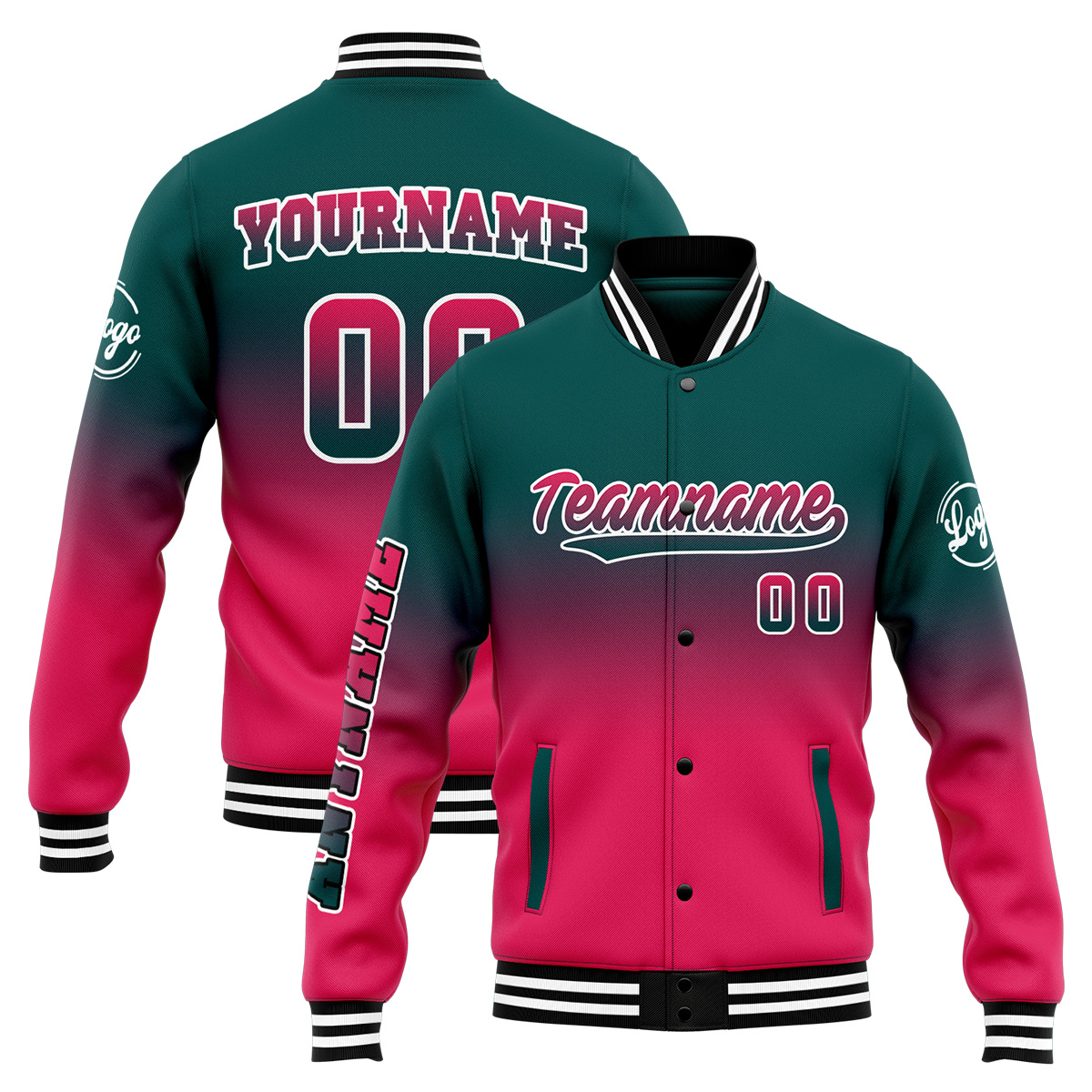 Custom Dark Green&Pink Varsity Jacket for Men Women and Youth with Personalized Letterman Jacket 