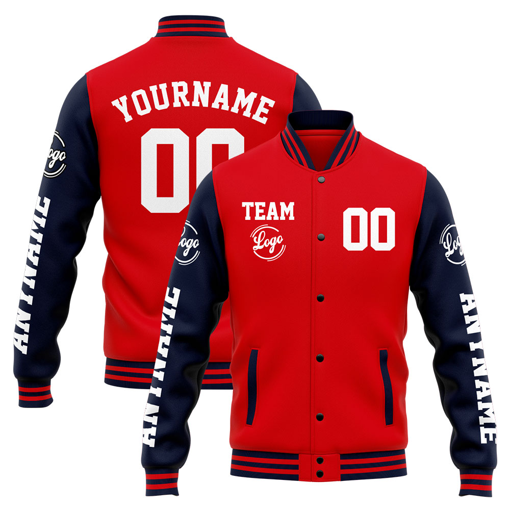 Custom Navy Red Varsity Jacket for Men Women and Youth with Personalized Letterman Jacket 