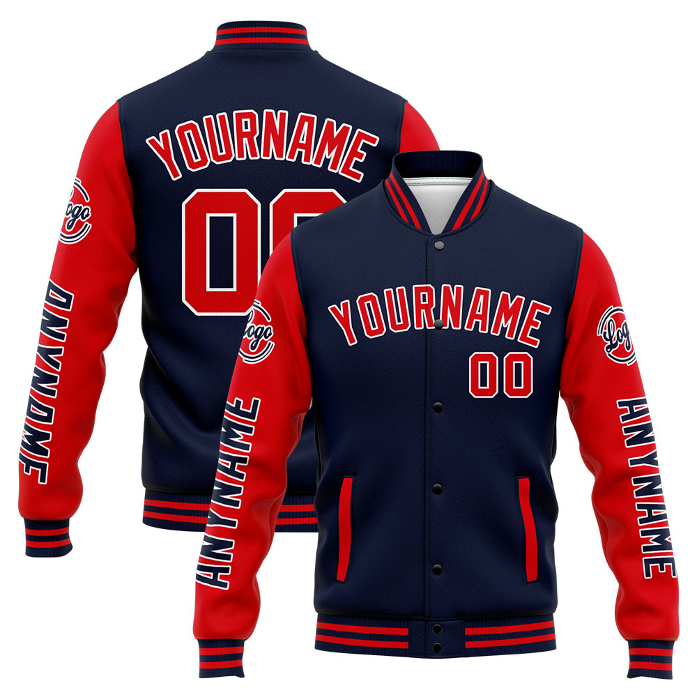 Custom Navy Red Varsity Jacket for Men Women and Youth with Personalized Letterman Jacket 