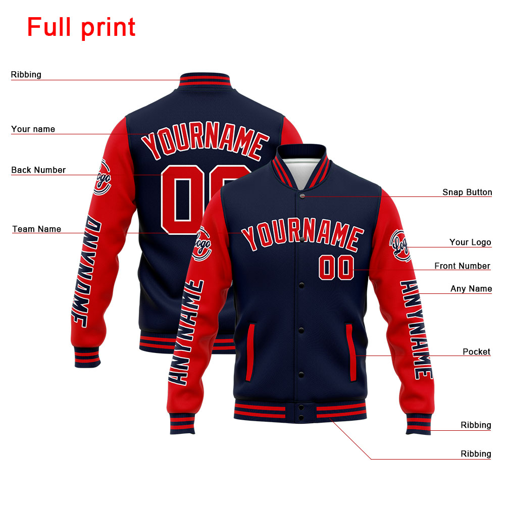 Custom Navy Red Varsity Jacket for Men Women and Youth with Personalized Letterman Jacket 