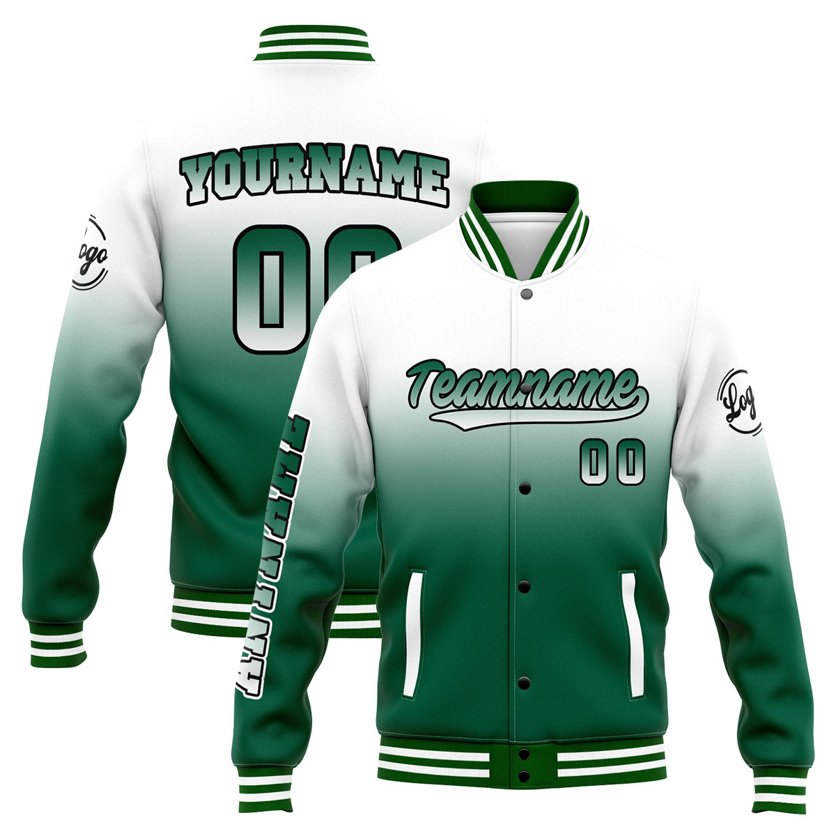 Custom White&Green Varsity Jacket for Men Women and Youth with Personalized Letterman Jacket 