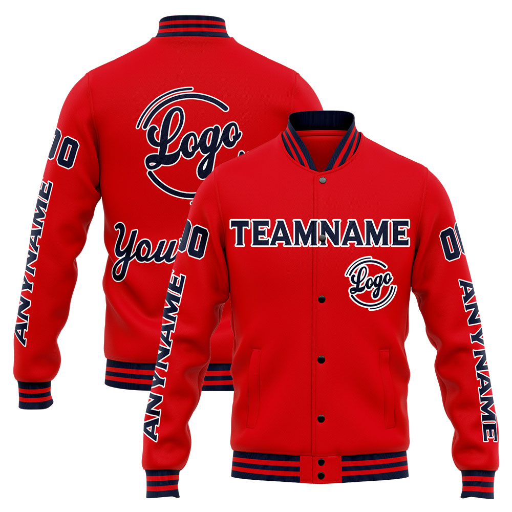 Custom Navy Red Varsity Jacket for Men Women and Youth with Personalized Letterman Jacket 