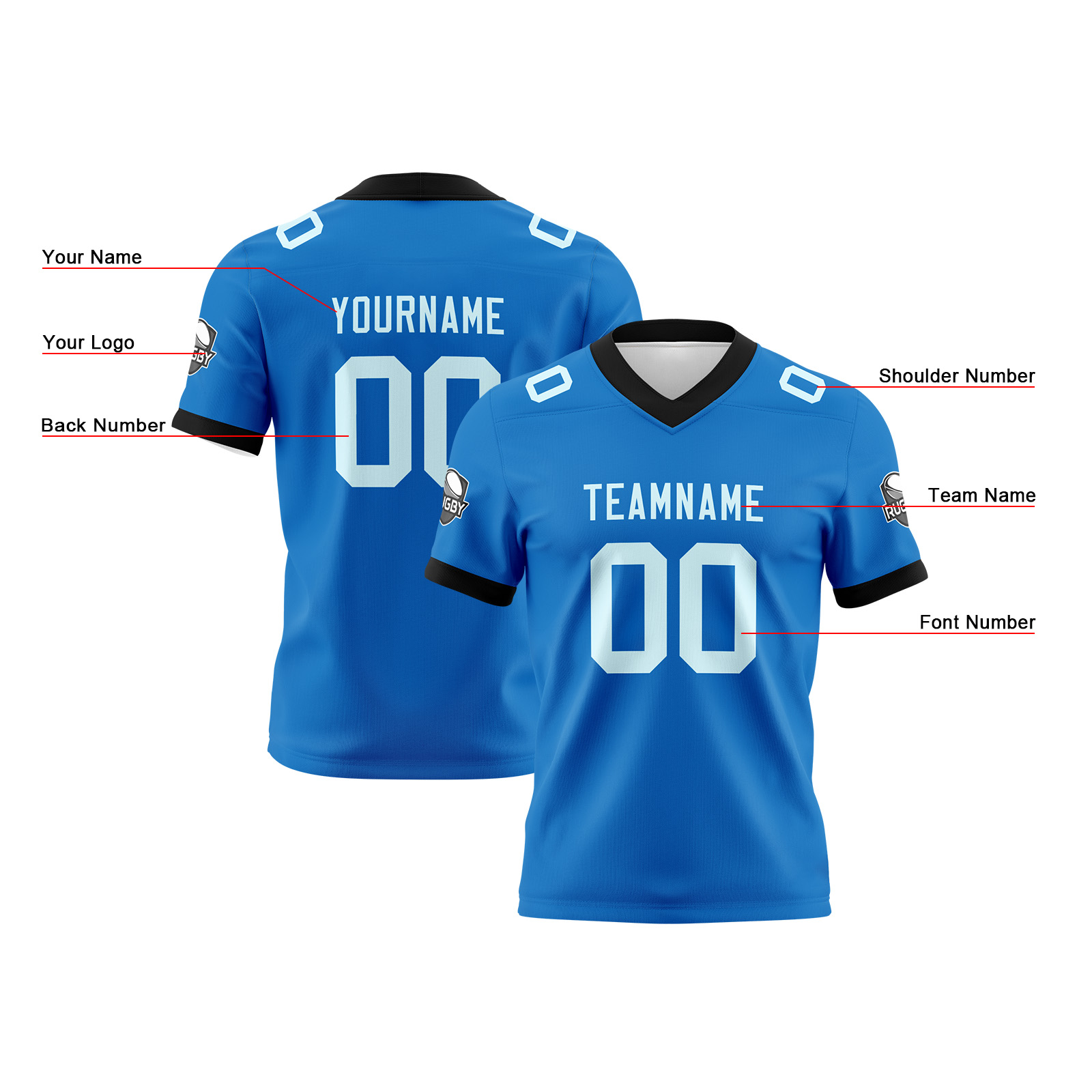 Custom Blue Cyan Football Jersey Personalized Football Shirts for Men Printed Team Name Number Logo
