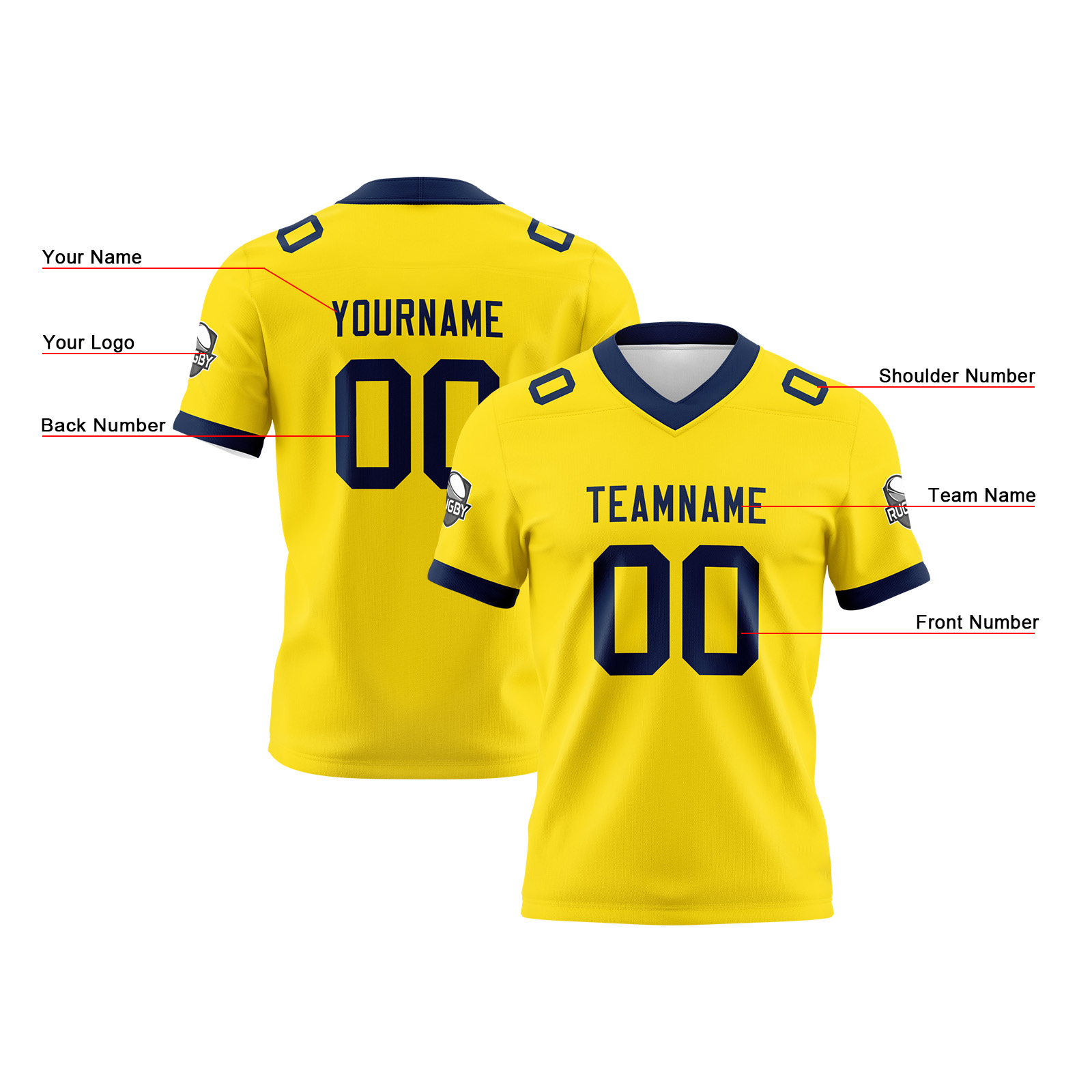 Custom Yellow Navy Football Jersey Personalized Football Shirts for Men Printed Team Name Number Logo