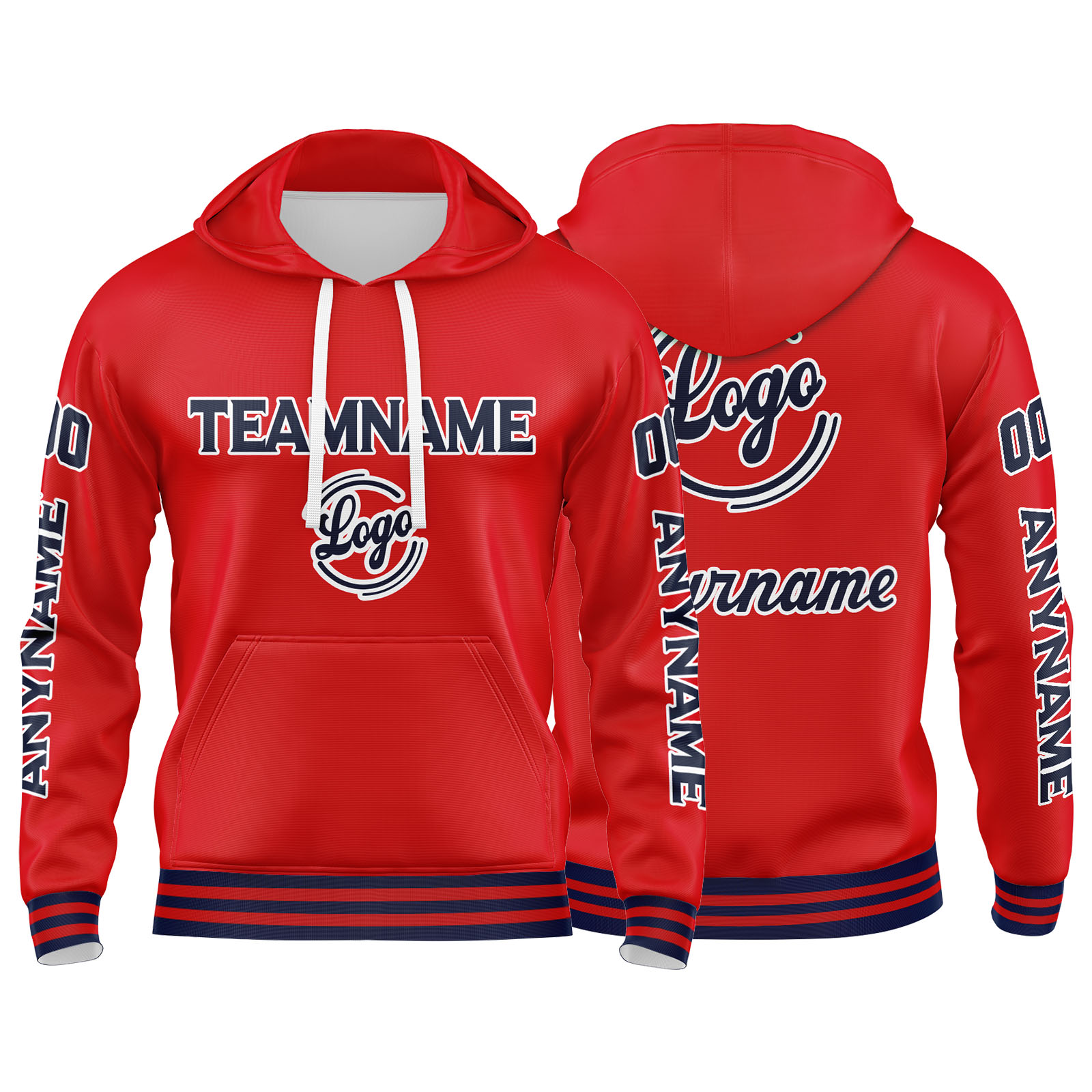Custom Navy Red Hoodie Personalized Mens Pullover Hoodie Printed Team Name Number Logo for Women