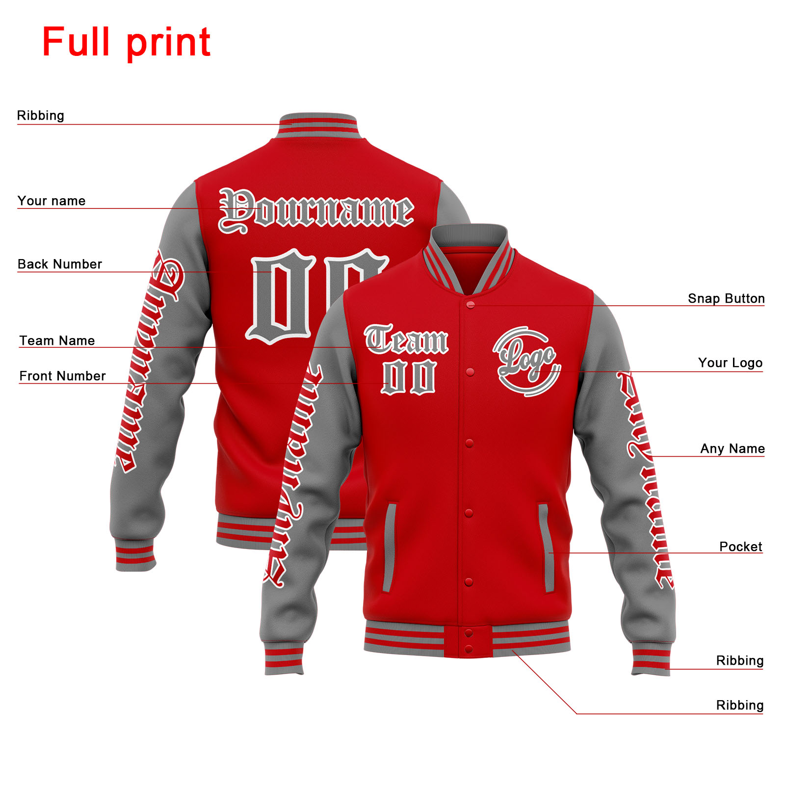 Custom Red Grey Varsity Jacket for Men Women and Youth with Personalized Letterman Jacket 