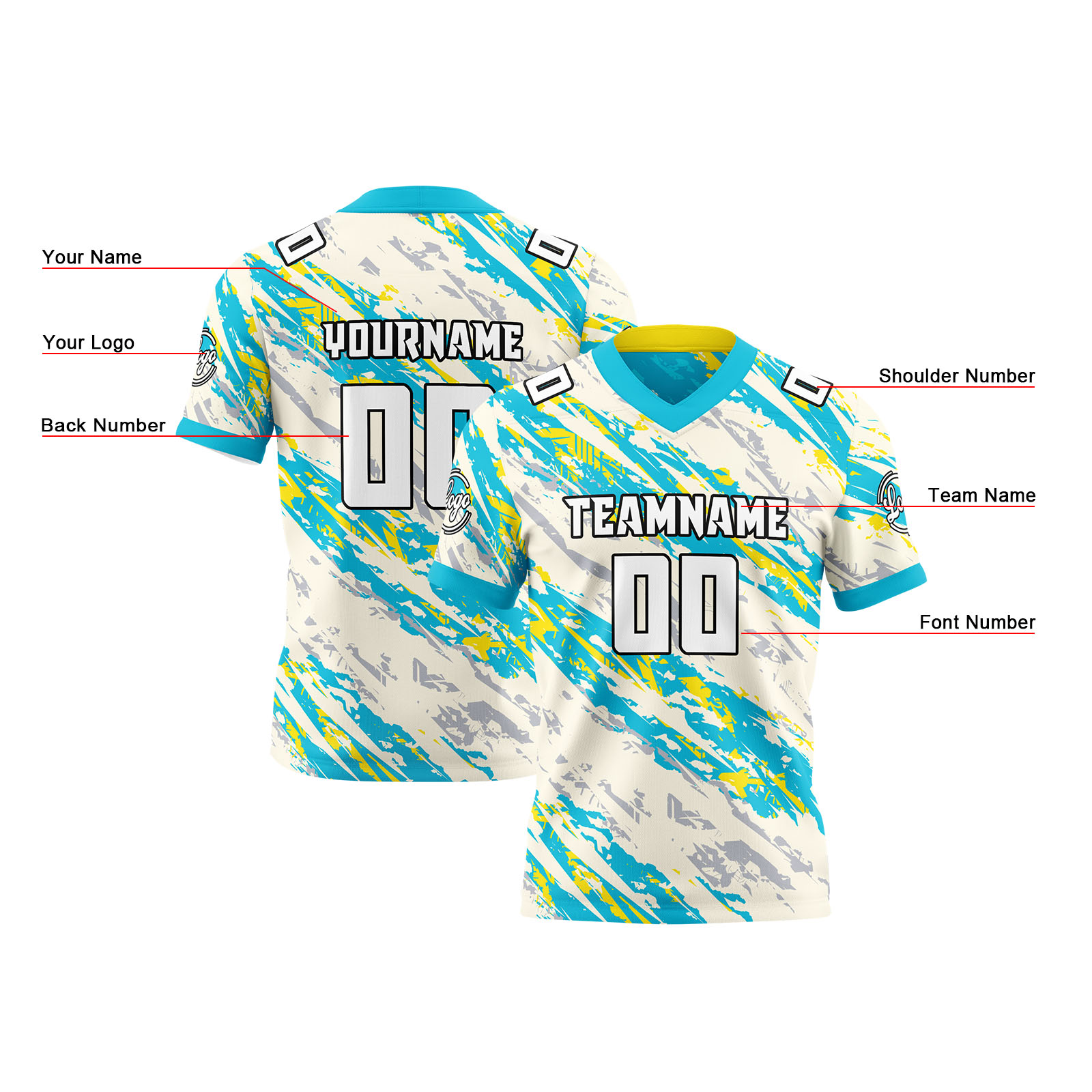 Custom Blue  Yellow Reversible Football Jersey Personalized Gradient Football Shirts for Men Printed Team Name Number Logo