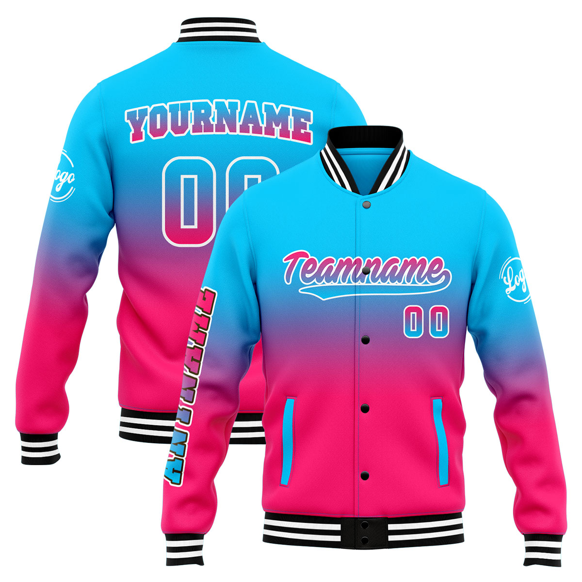 Custom Light Blue&Pink Varsity Jacket for Men Women and Youth with Personalized Letterman Jacket 