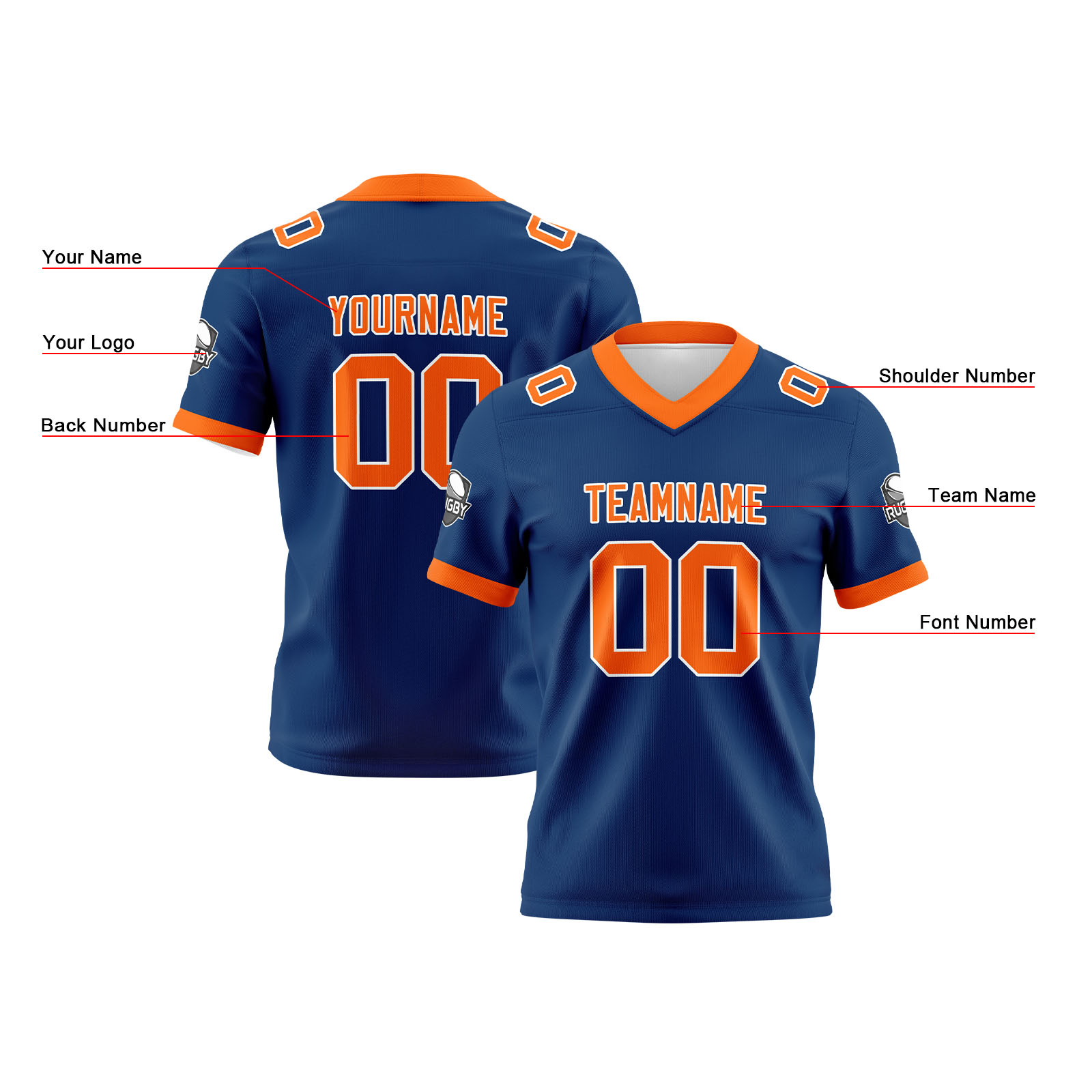 Custom Blue Orange Football Jersey Personalized Football Shirts for Men Printed Team Name Number Logo