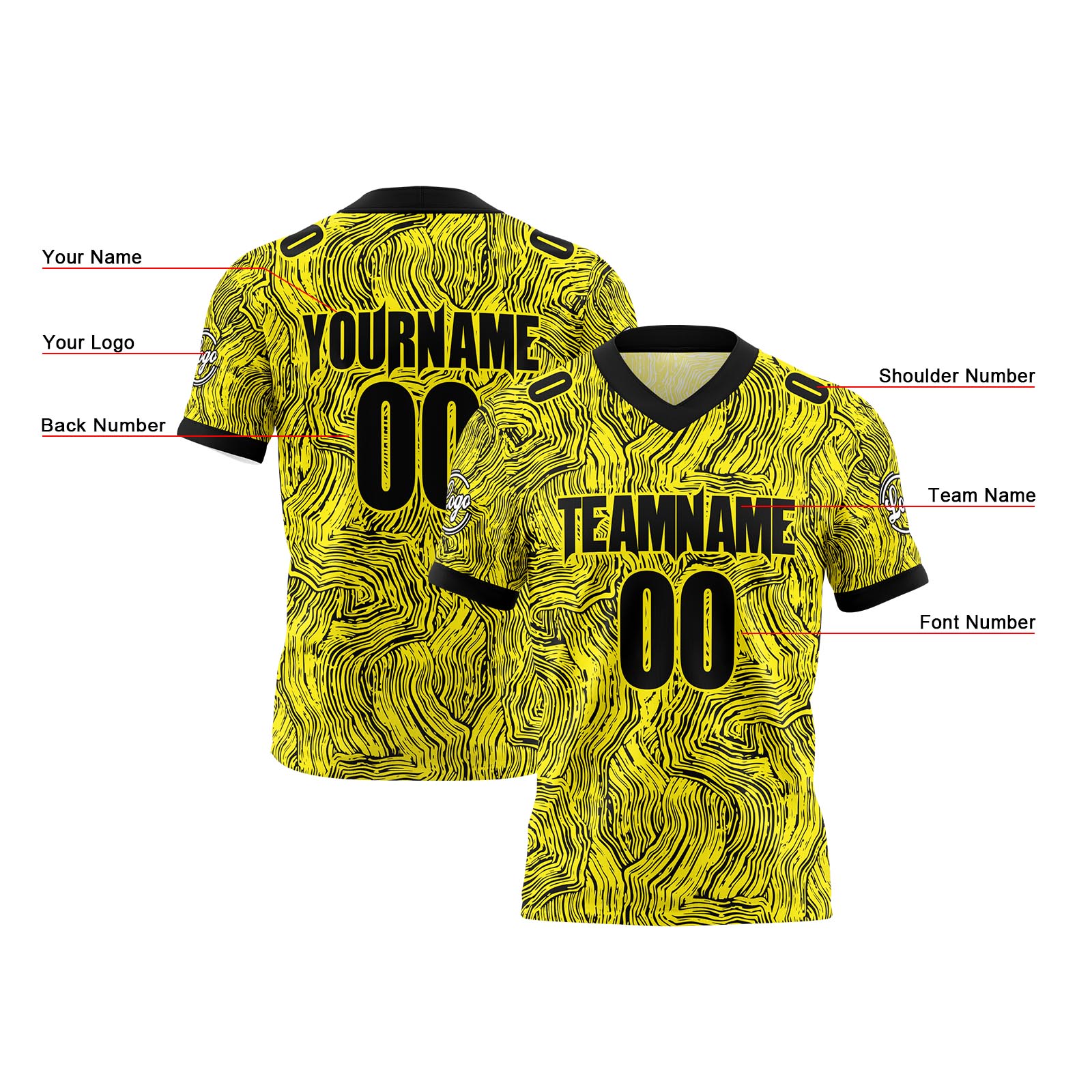 Custom Blue Yellow Black White Reversible Football Jersey Personalized Gradient Football Shirts for Men Printed Team Name Number Logo