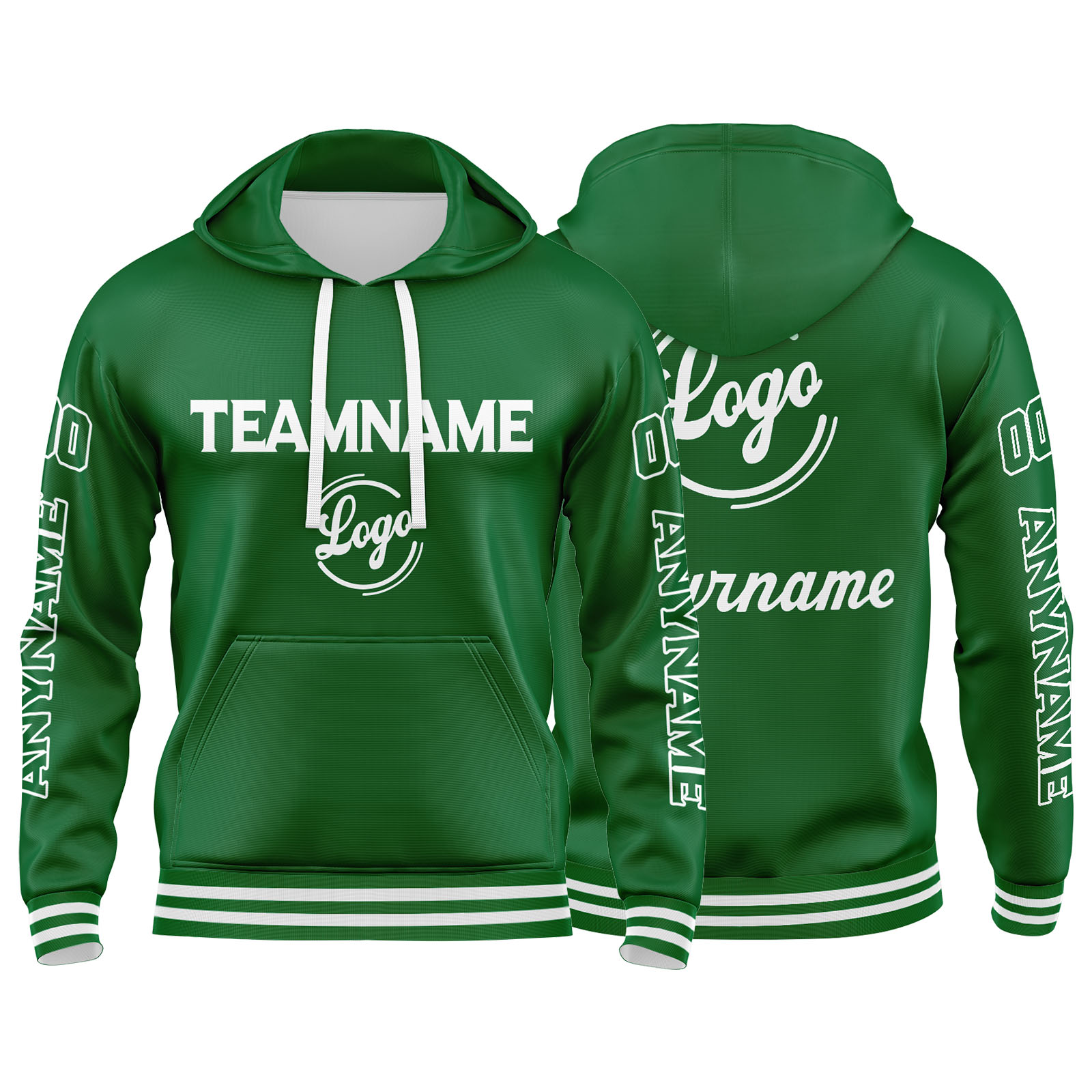 Custom Green Hoodie Personalized Mens Pullover Hoodie Printed Team Name Number Logo for Women