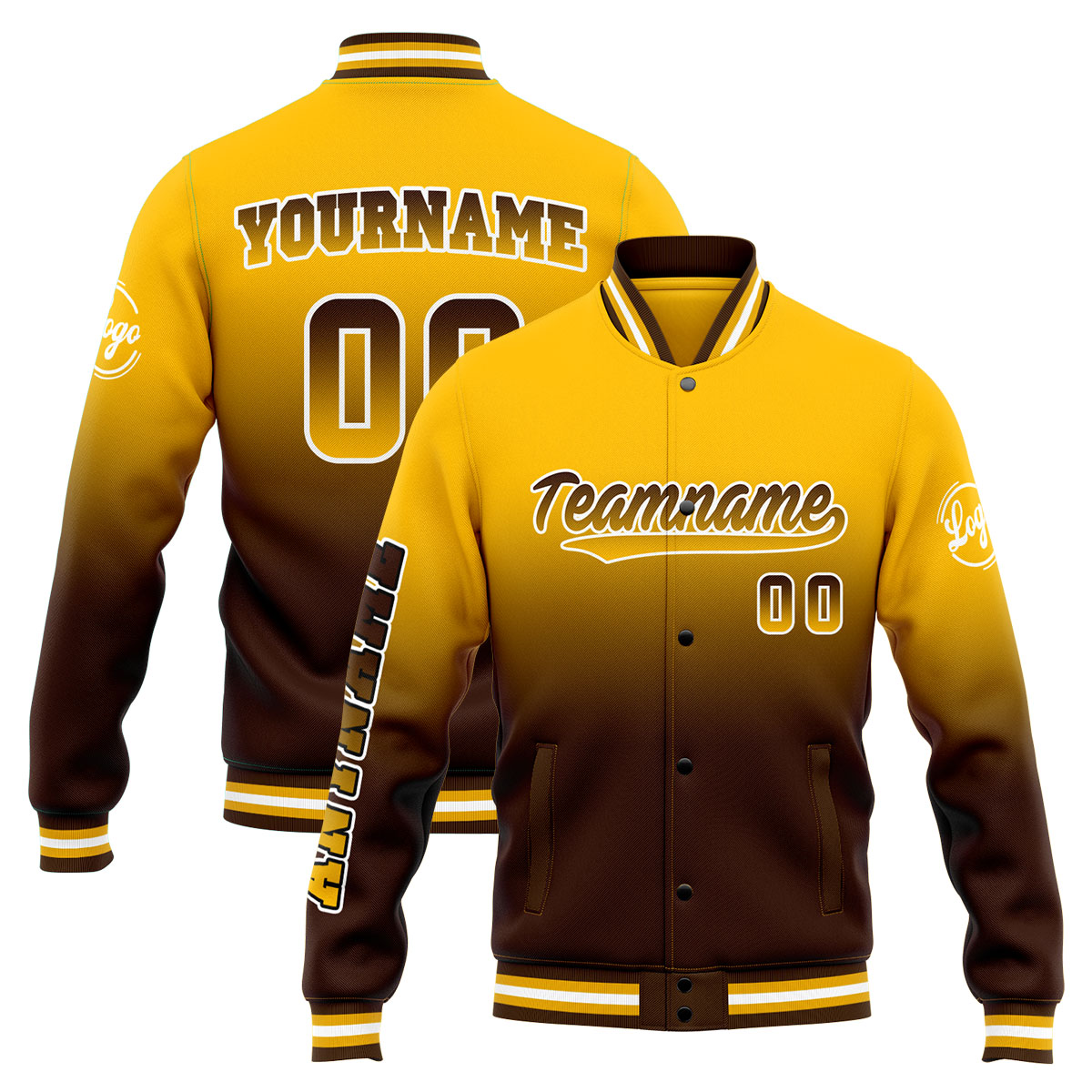Custom Yellow&Brown Varsity Jacket for Men Women and Youth with Personalized Letterman Jacket 