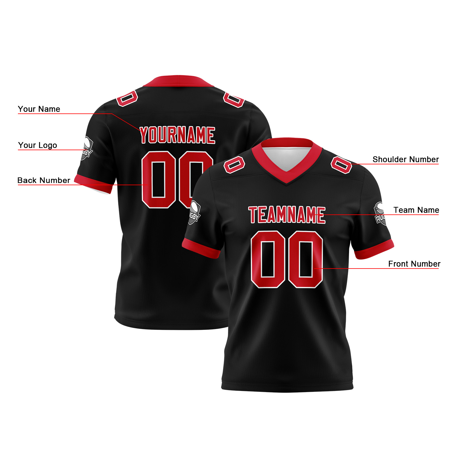 Custom Black Red Football Jersey Personalized Football Shirts for Men Printed Team Name Number Logo