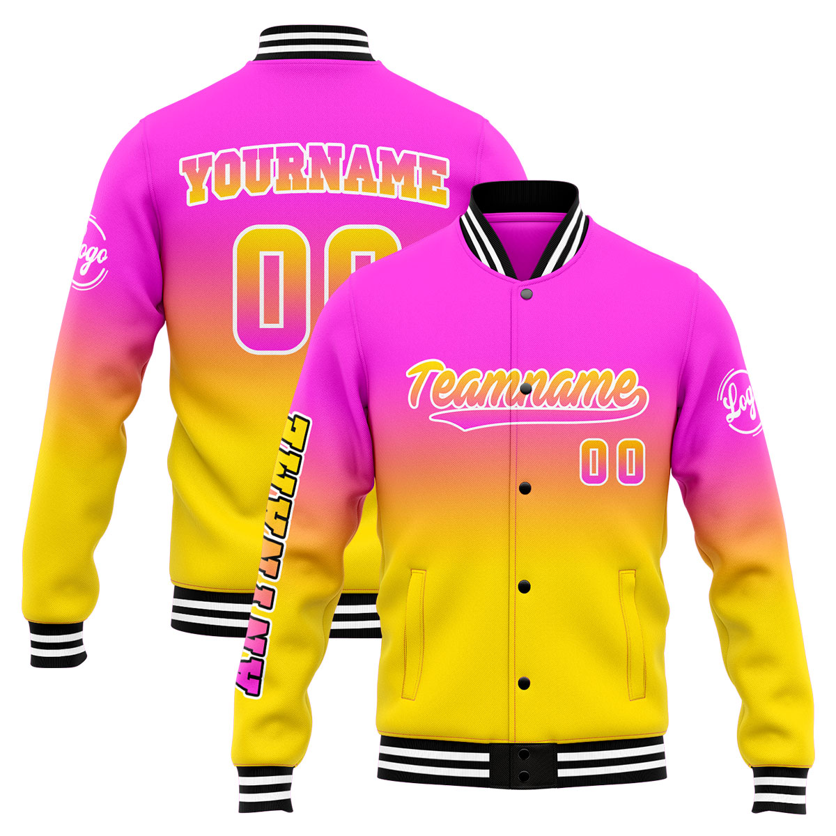 Custom Pink&Yellow Varsity Jacket for Men Women and Youth with Personalized Letterman Jacket 