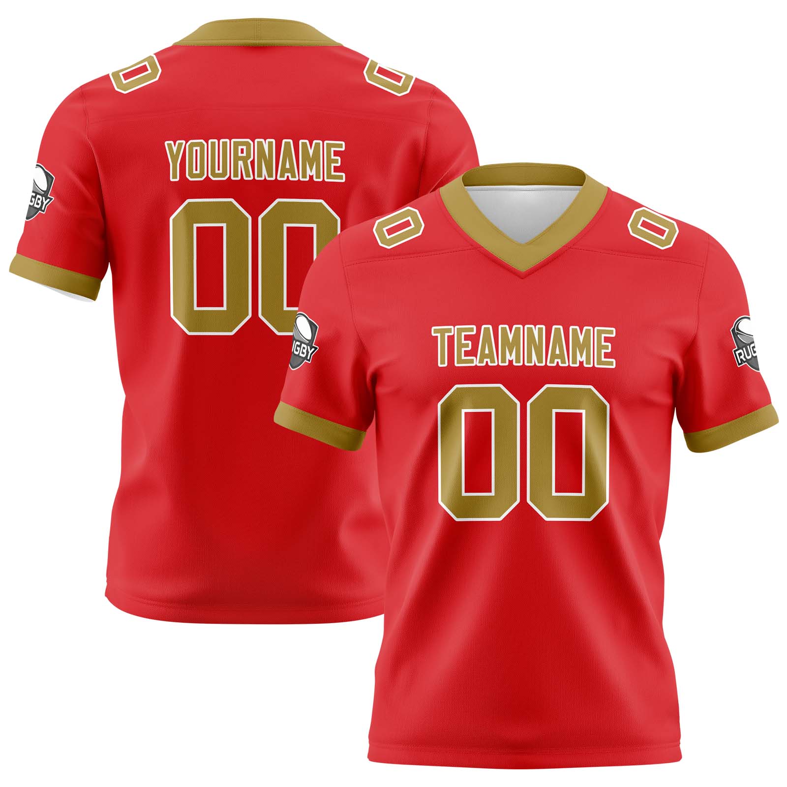 Custom Red Gold Football Jersey Personalized Football Shirts for Men Printed Team Name Number Logo