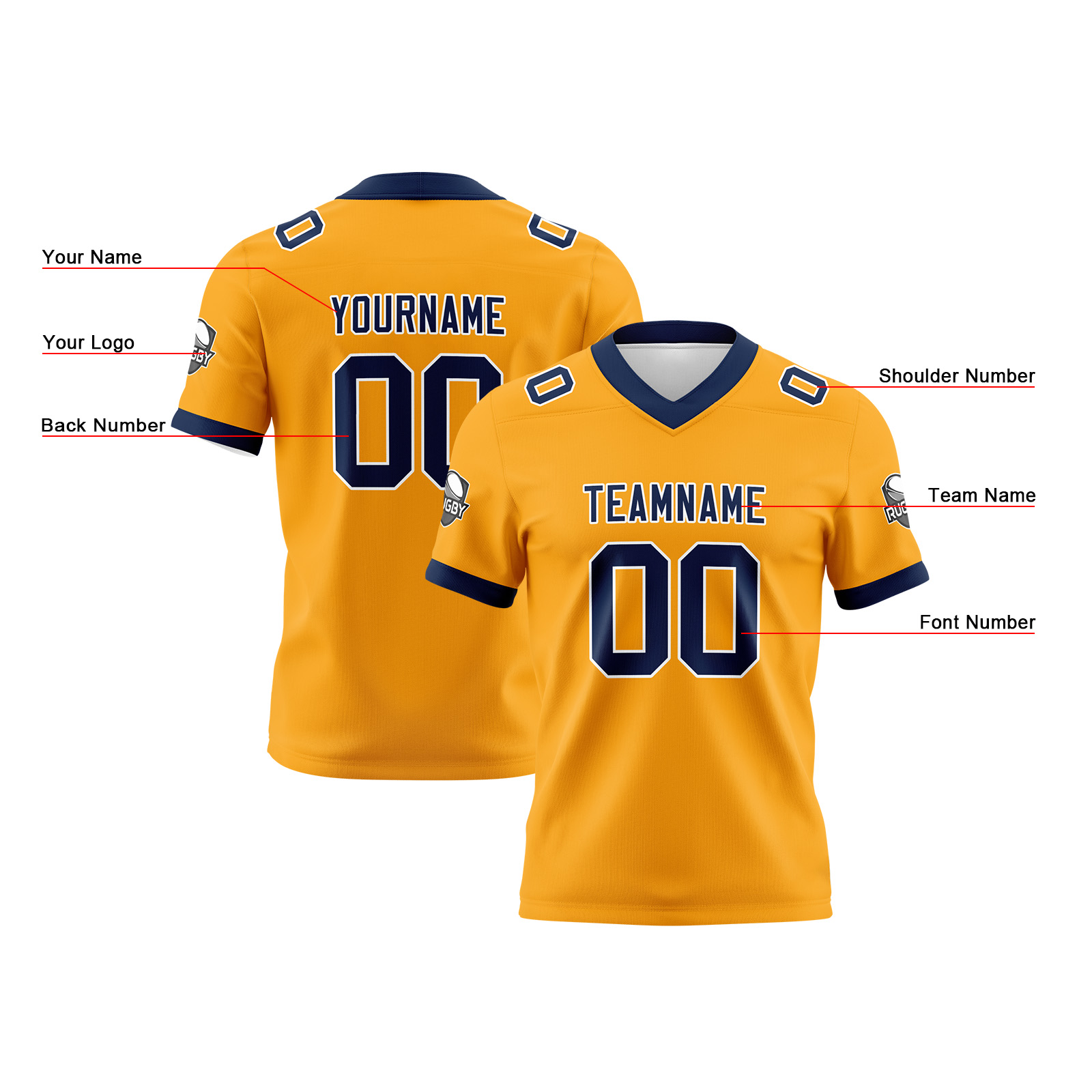 Custom Yellow Blue Football Jersey Personalized Football Shirts for Men Printed Team Name Number Logo