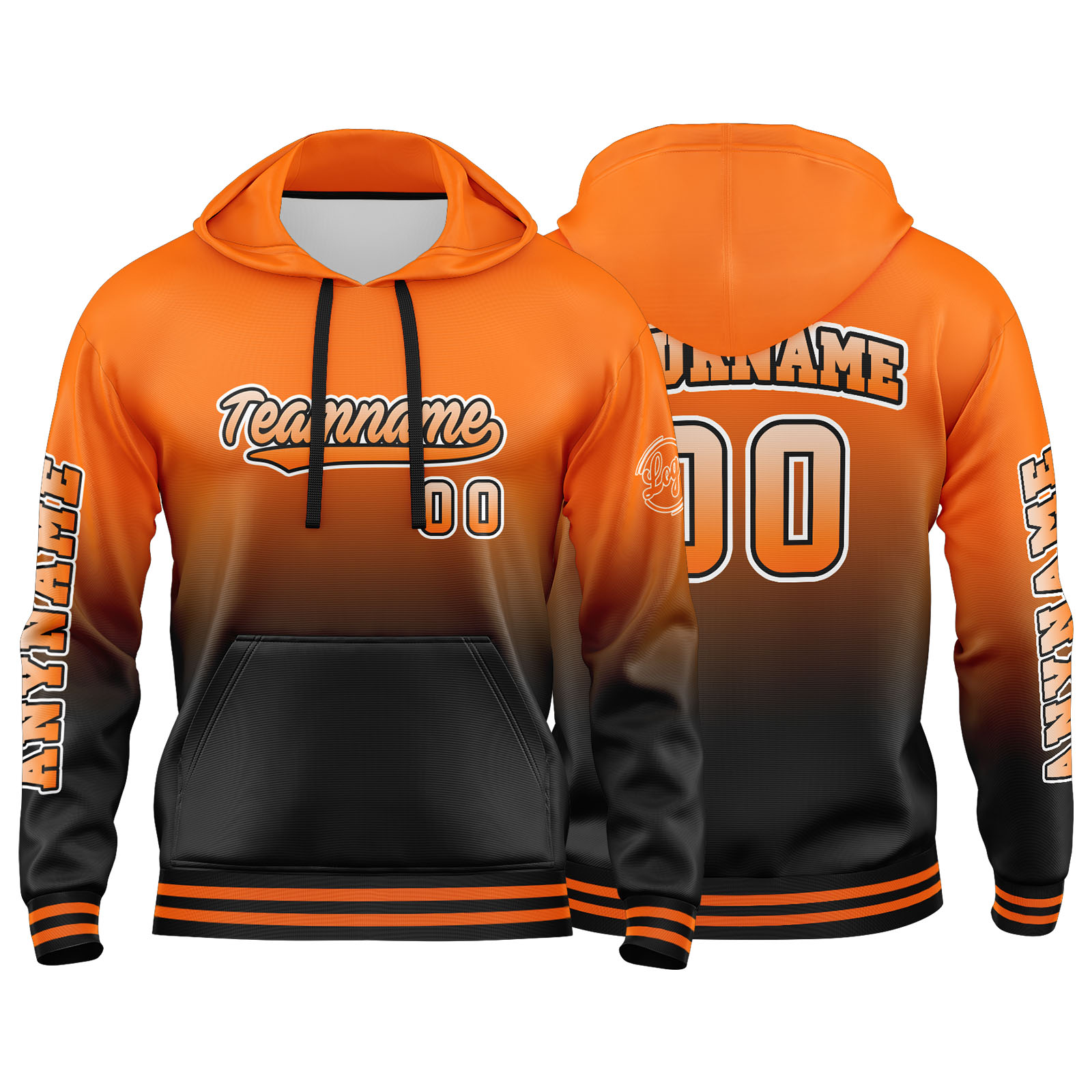 Custom Orange Black Hoodie Personalized Mens Pullover Hoodie Printed Team Name Number Logo for Women