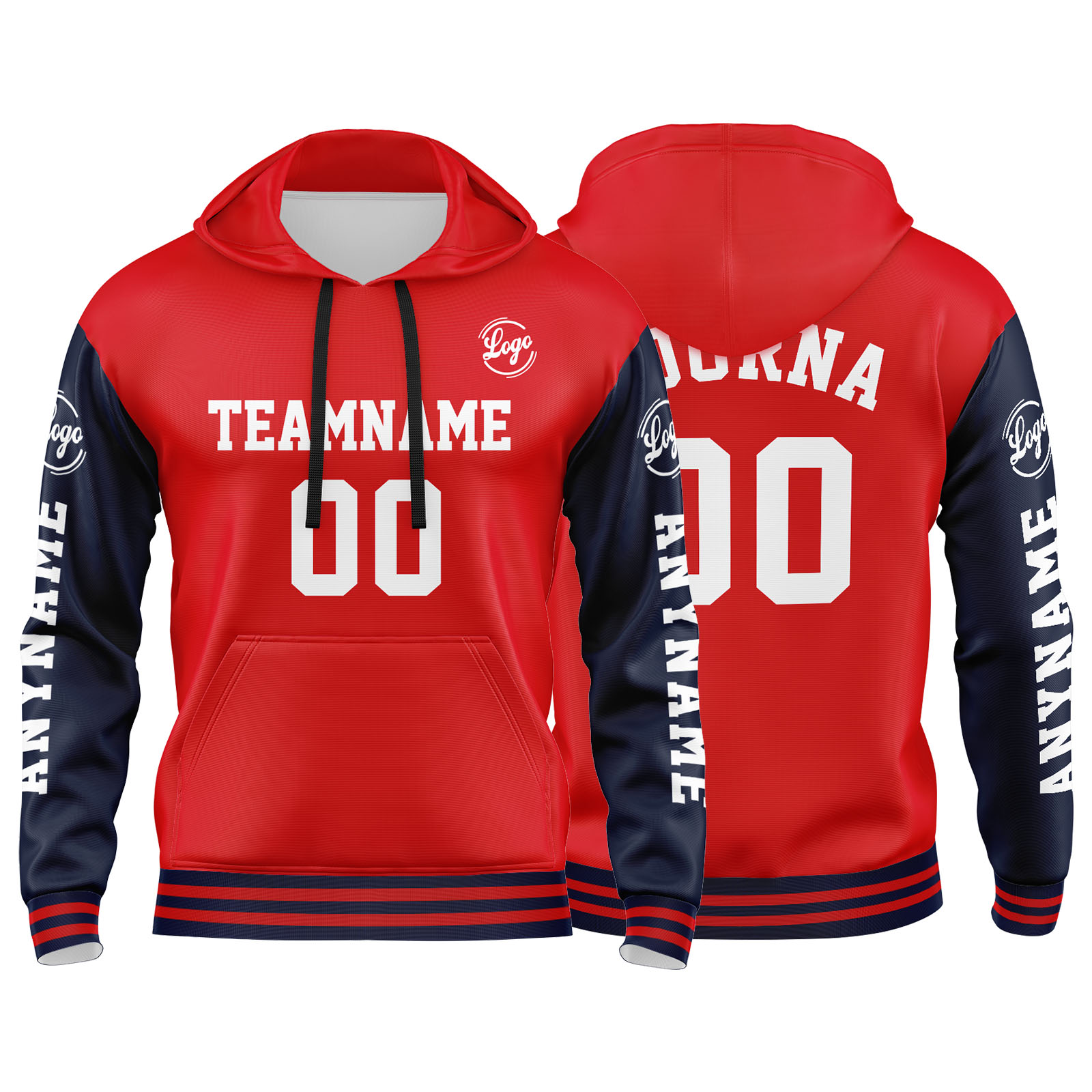 Custom Navy Red Hoodie Personalized Mens Pullover Hoodie Printed Team Name Number Logo for Women